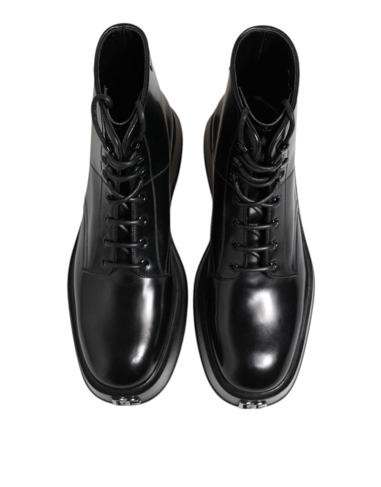 Dolce & Gabbana Black Leather Logo Ankle Boots Lace Up Shoes