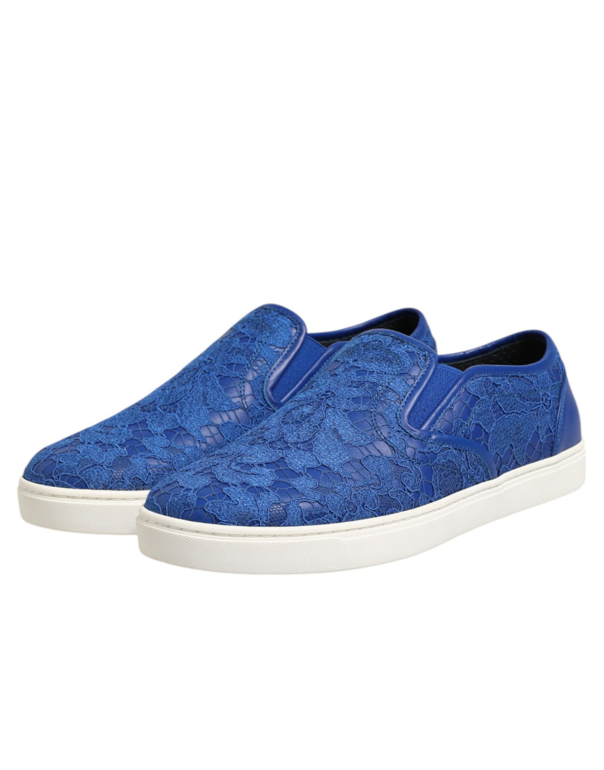 Dolce & Gabbana Blue Leather Lace Slip On Sneaker Shoes