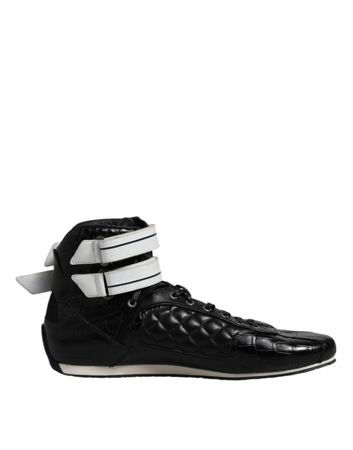 Dolce & Gabbana Black Quilted Leather Lace Up Sneakers Shoes