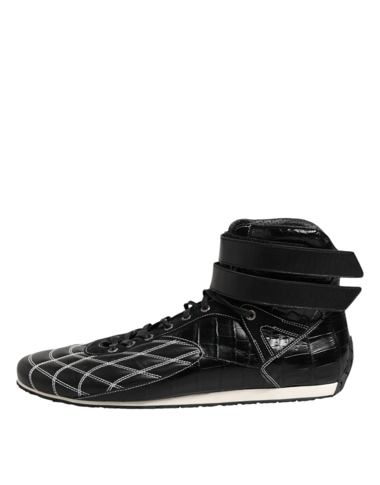 Dolce & Gabbana Black Quilted Leather Lace Up Sneakers Shoes