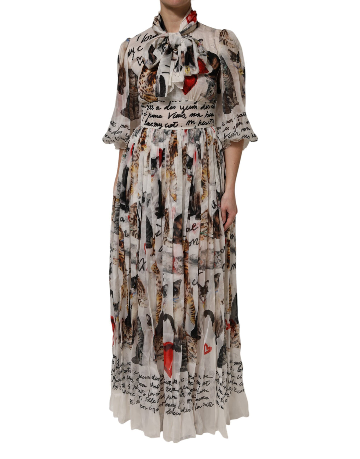 Dolce & Gabbana Multicolor Animal Print Silk Ascot Maxi Dress