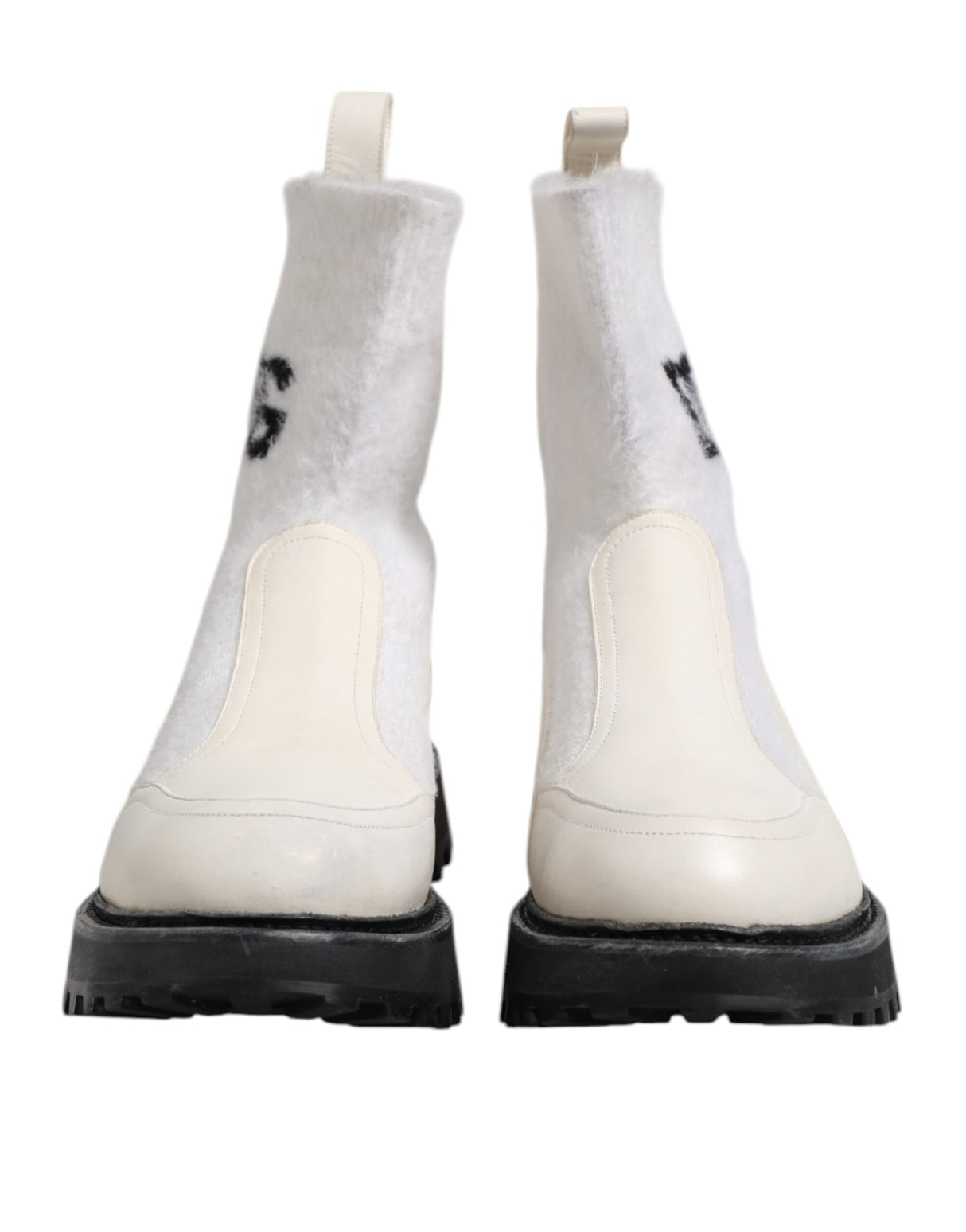 Dolce & Gabbana White Beige DG Logo Mid Calf Boots Shoes