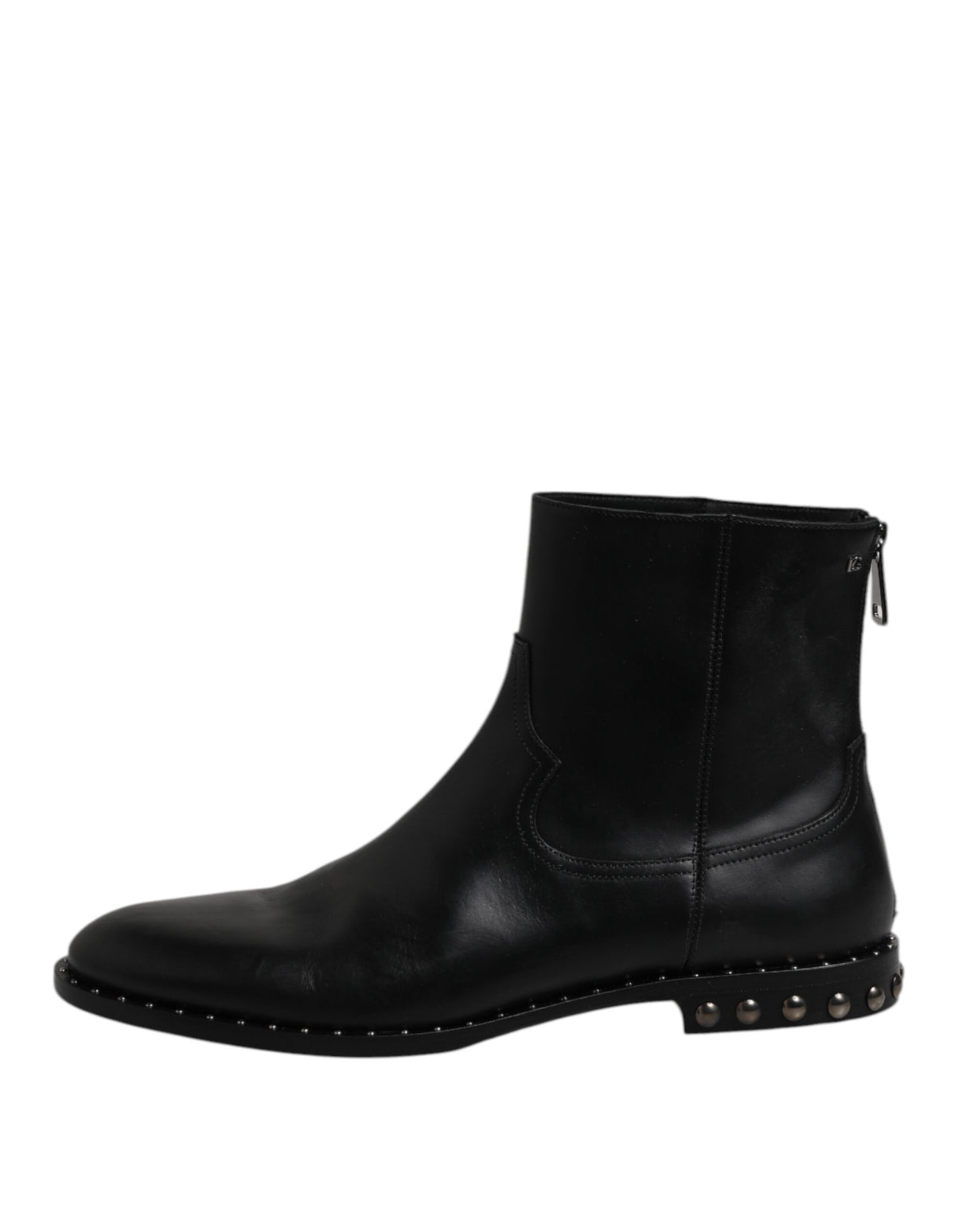 Dolce & Gabbana Black Leather Logo Ankle Boots Studded Shoes