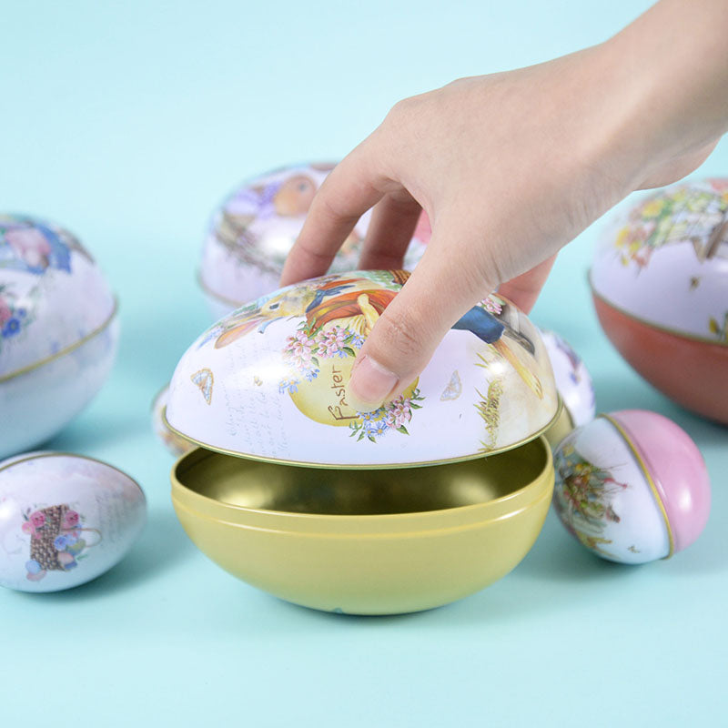 Cute Bunny Rabbit Printed Metal Easter Egg Candy Box