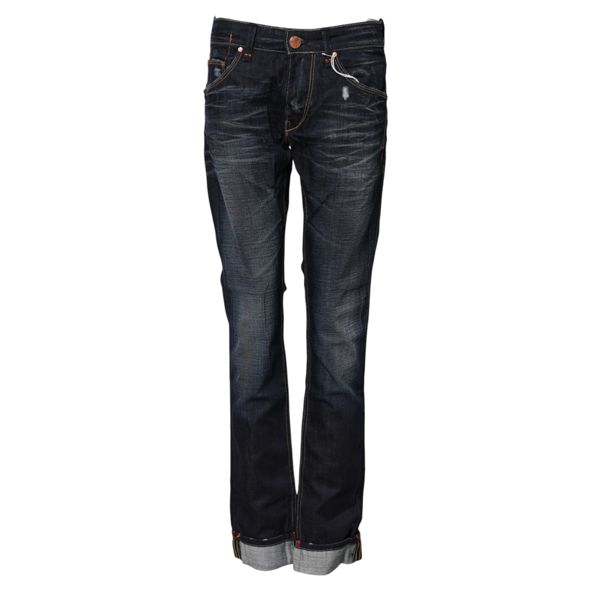 Acht Blue Washed Cotton Mid Waist Flared Denim Jeans