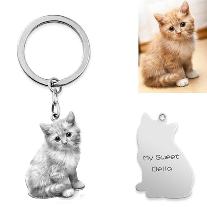 Custom Pet Photo Keychain with Stainless Steel Pendant