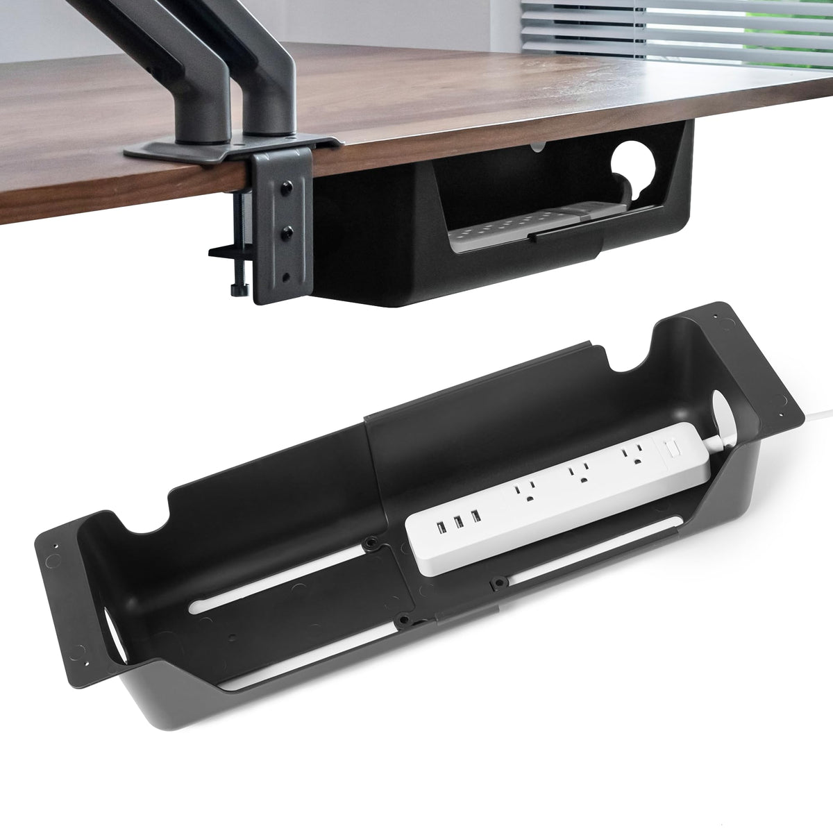 Aroundesk Cable Management Tray for Under Desk Extendable 14-20 Inches Screw or Adhesive Installation Accessible Wire Routing Cable Management Under Desk Cord Management Organizer
