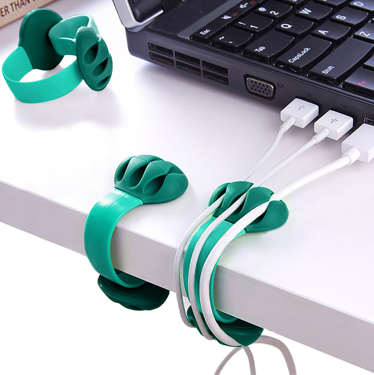 Cable Holder - Cord Organizer - Cable Management Clips - Wire Holder System -3 Packs Multipurpose Cable Clips for Phone Chargers USB Cables - Home Office Nightstand Desk Organizer (Dark Green)