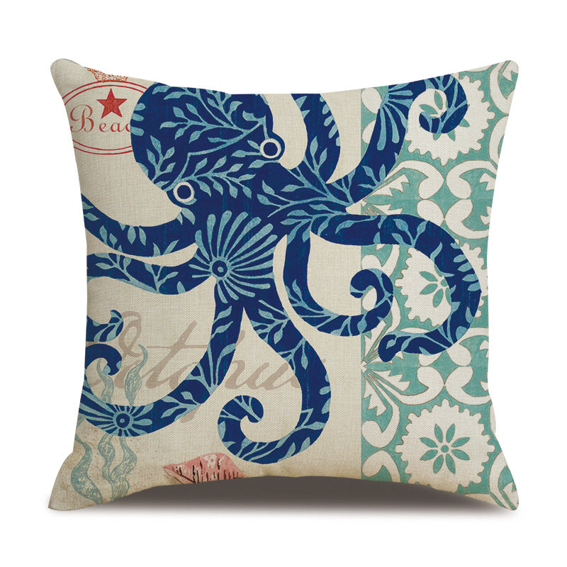 Ocean Theme Cotton Linen Cushion Cover for Home Decor
