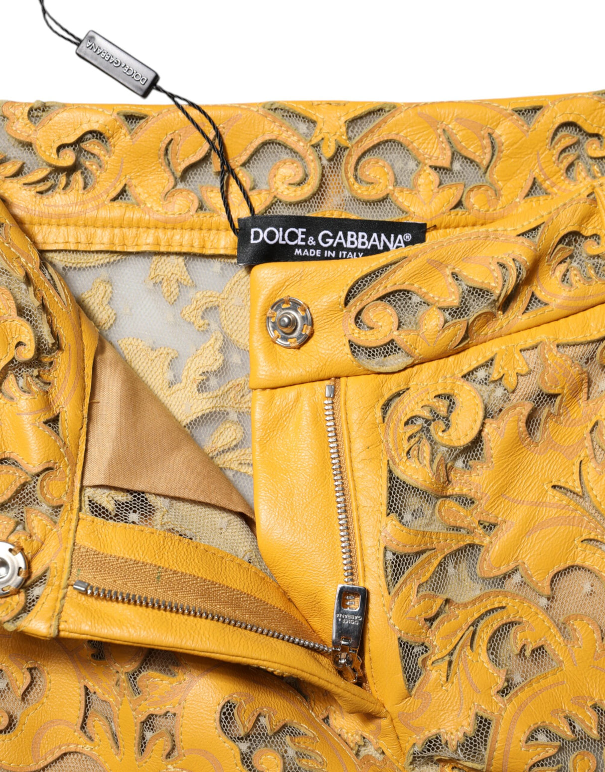 Dolce & Gabbana Yellow Floral Lace Mid Waist Capri Pants