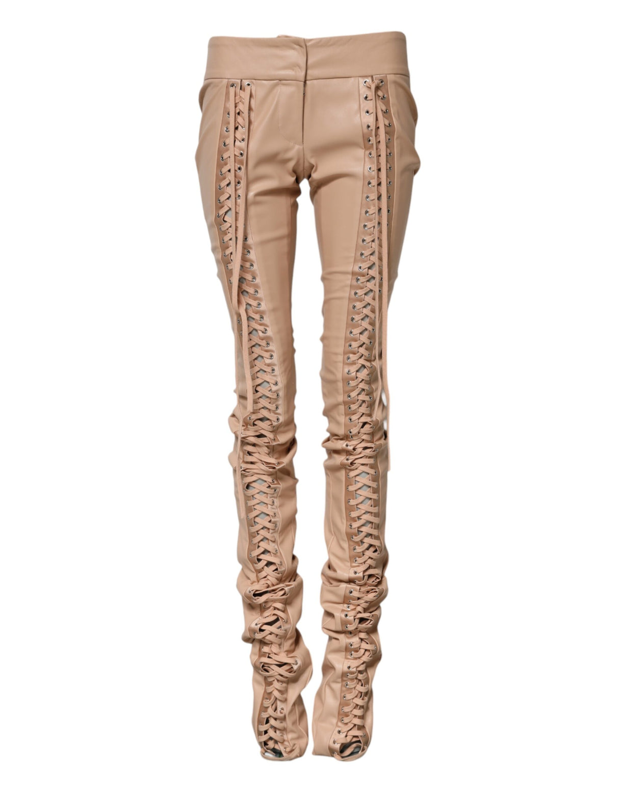 Dolce & Gabbana Beige Lace Details Mid Waist Skinny Pants