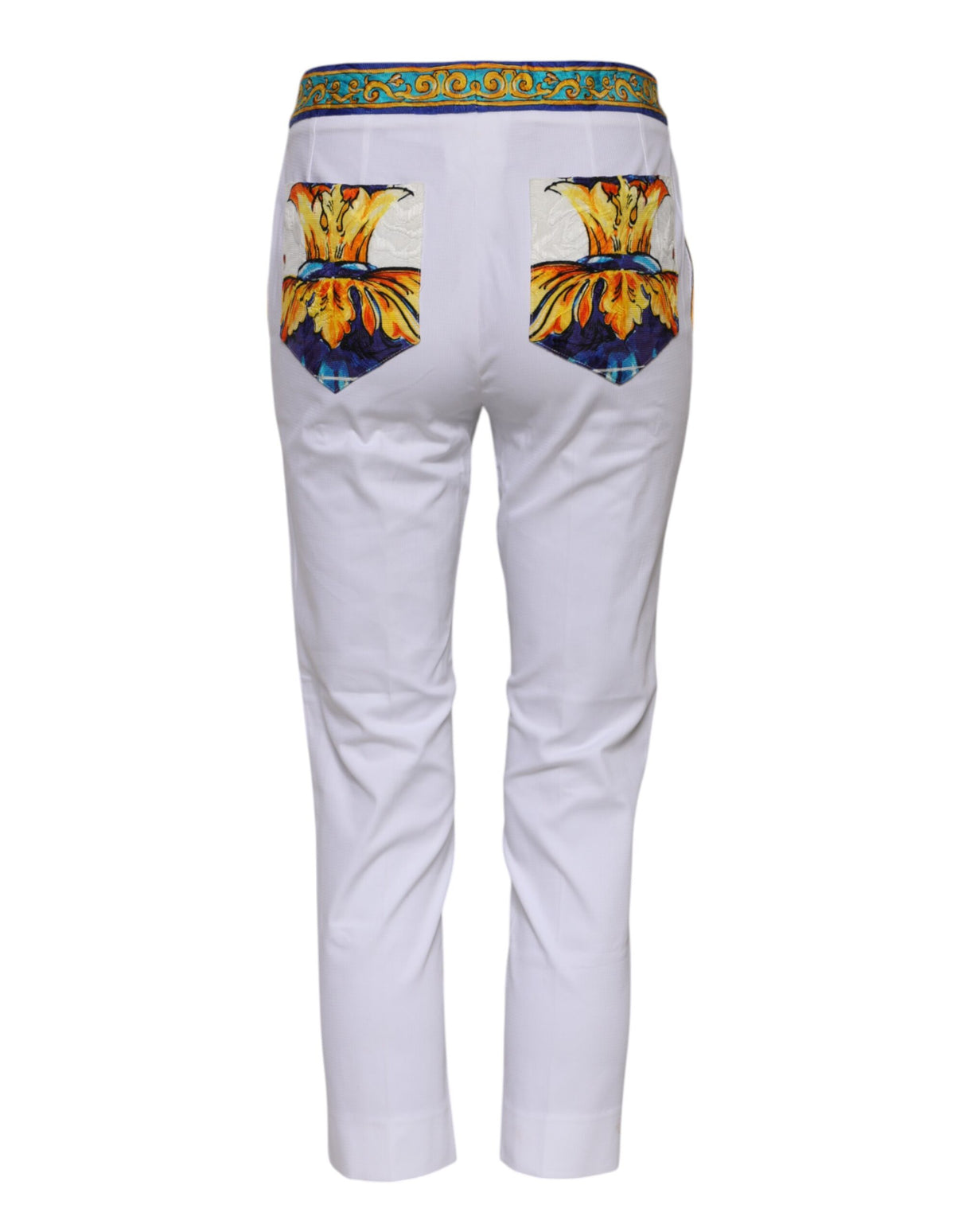 Dolce & Gabbana White Cotton Mid Waist Tapered Trouser Pants