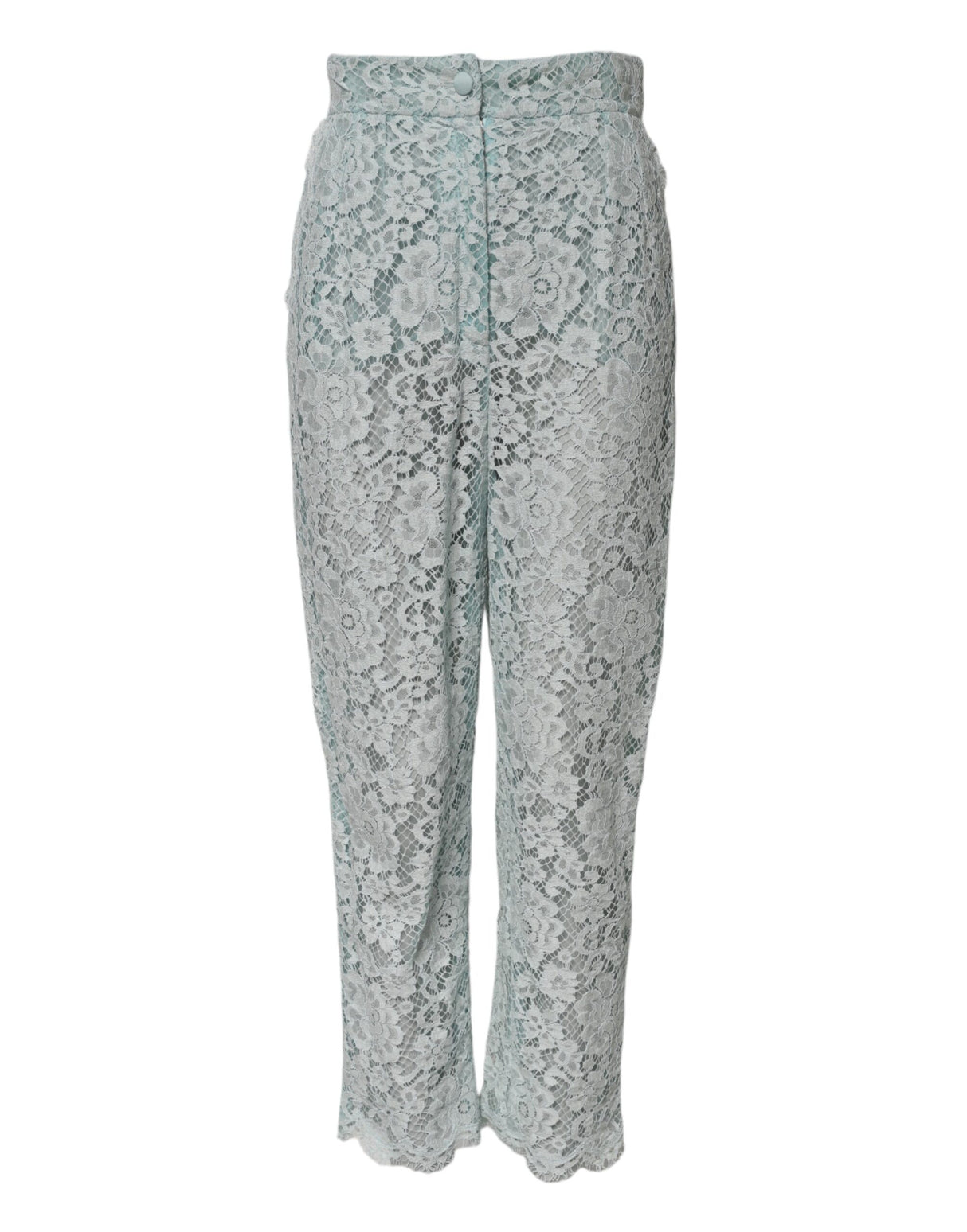 Dolce & Gabbana Mint Green Cotton Floral Lace Trousers Pants