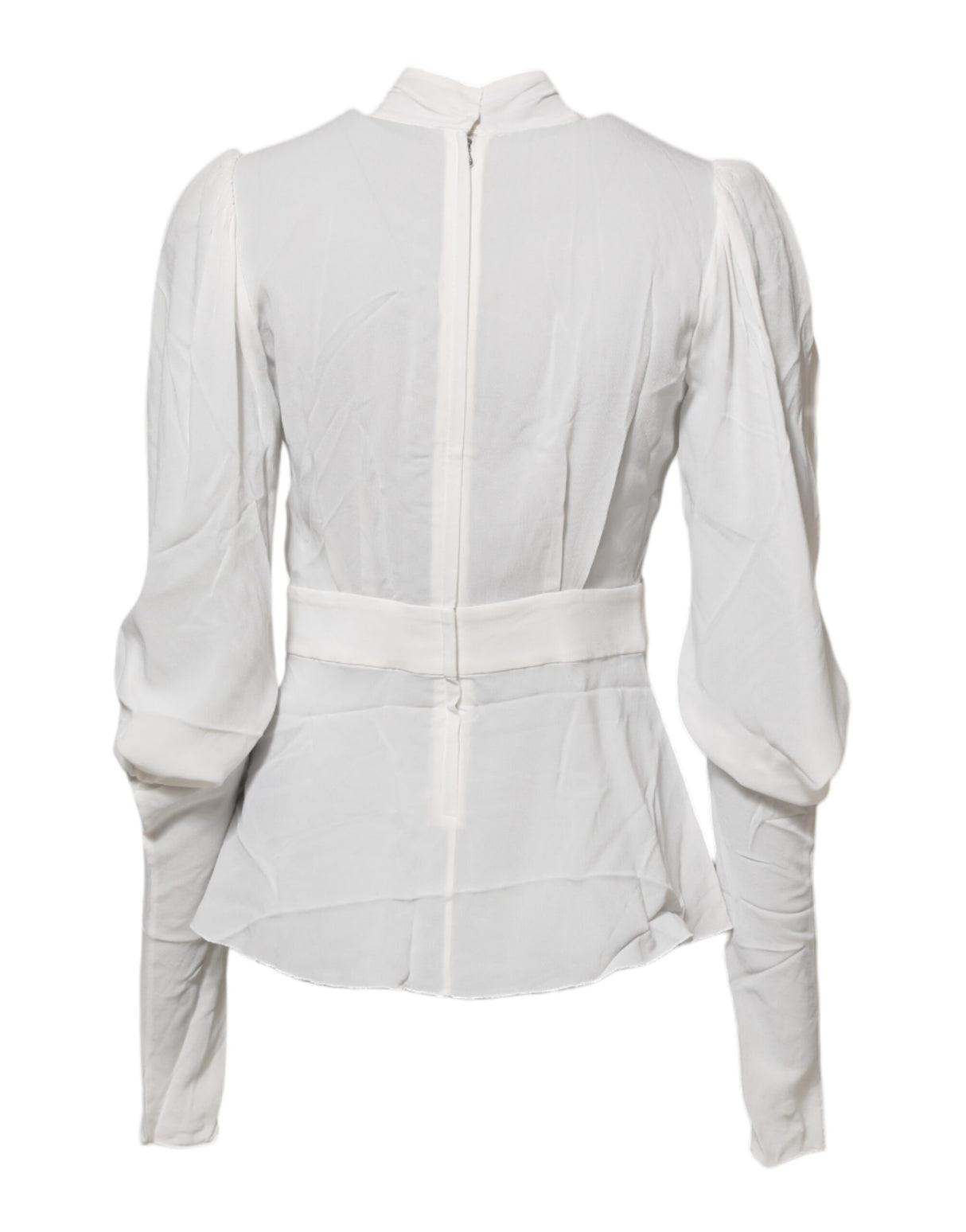 Dolce & Gabbana White Viscose Ascot Collar Long Sleeves Top