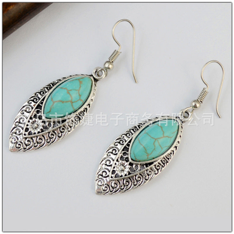 Bohemian Vintage Turquoise Leaf Earrings Accessory