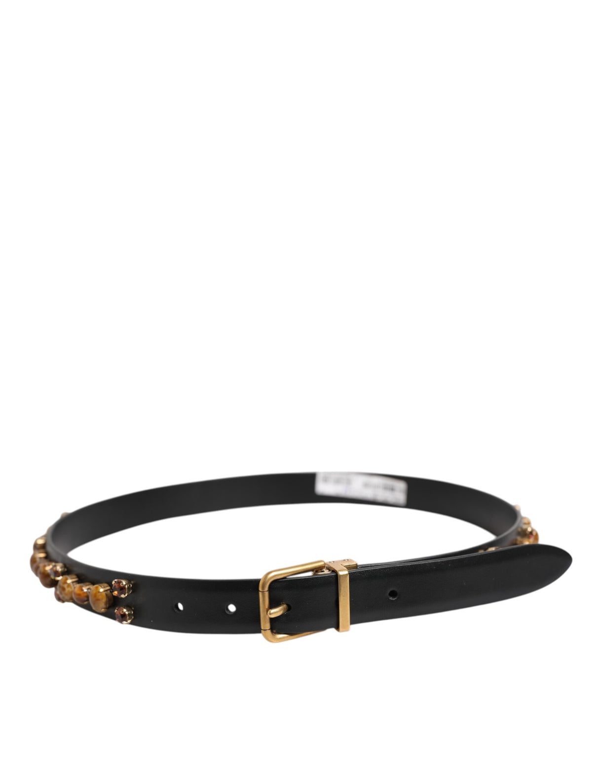 Dolce & Gabbana Black Leather Studded Gold Tone Buckle Belt