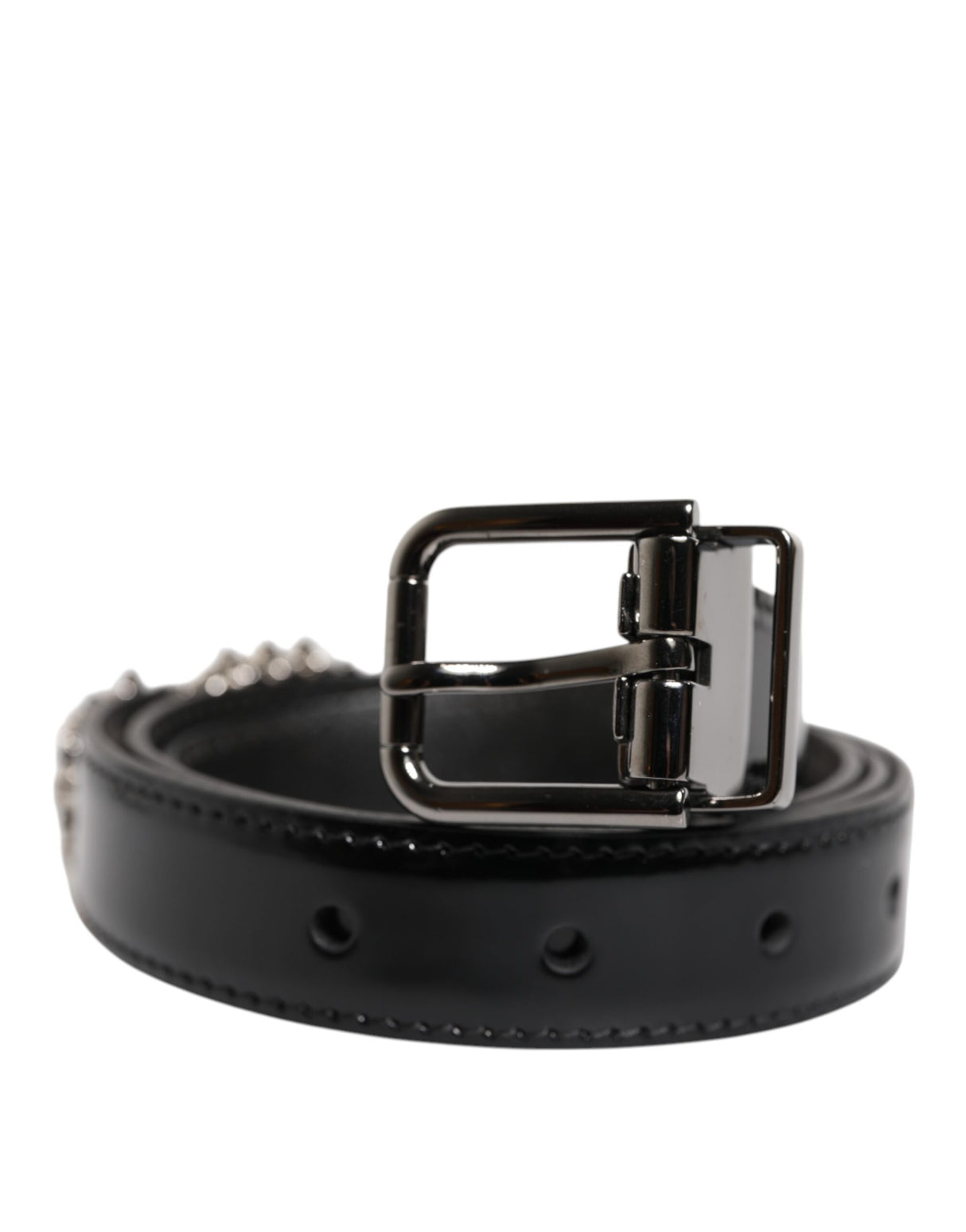 Dolce & Gabbana Black Embellished Metal Logo Buckle Belt