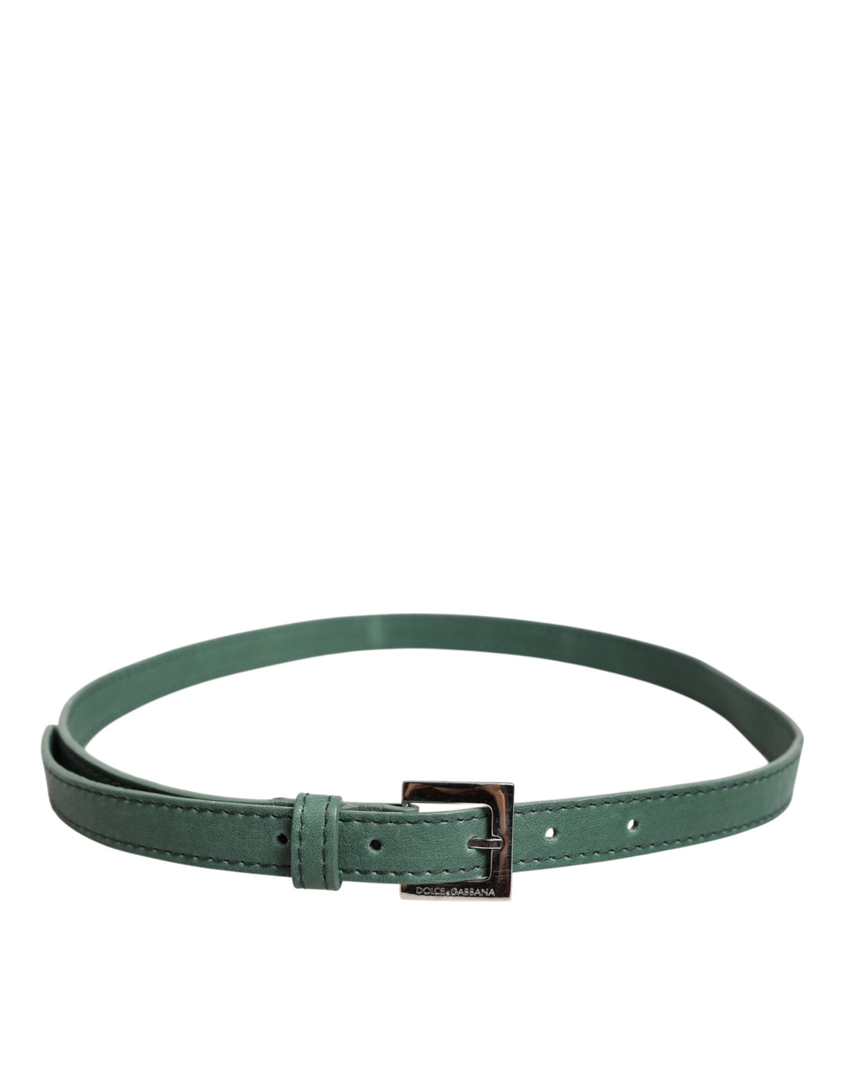 Dolce & Gabbana Dark Green Leather Silver Metal Buckle Belt
