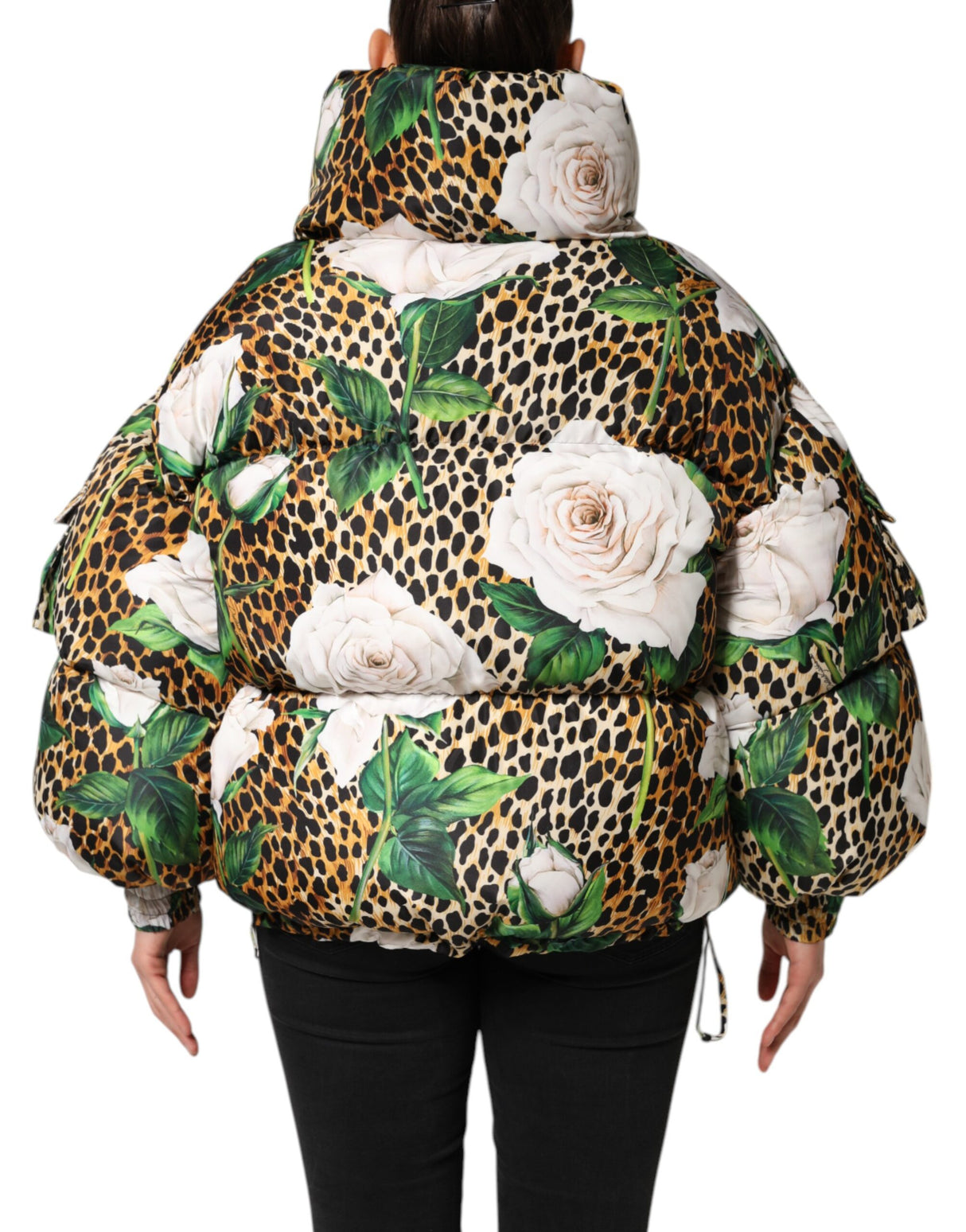 Dolce & Gabbana Multicolor Leopard Rose Puffer Quilted Jacket