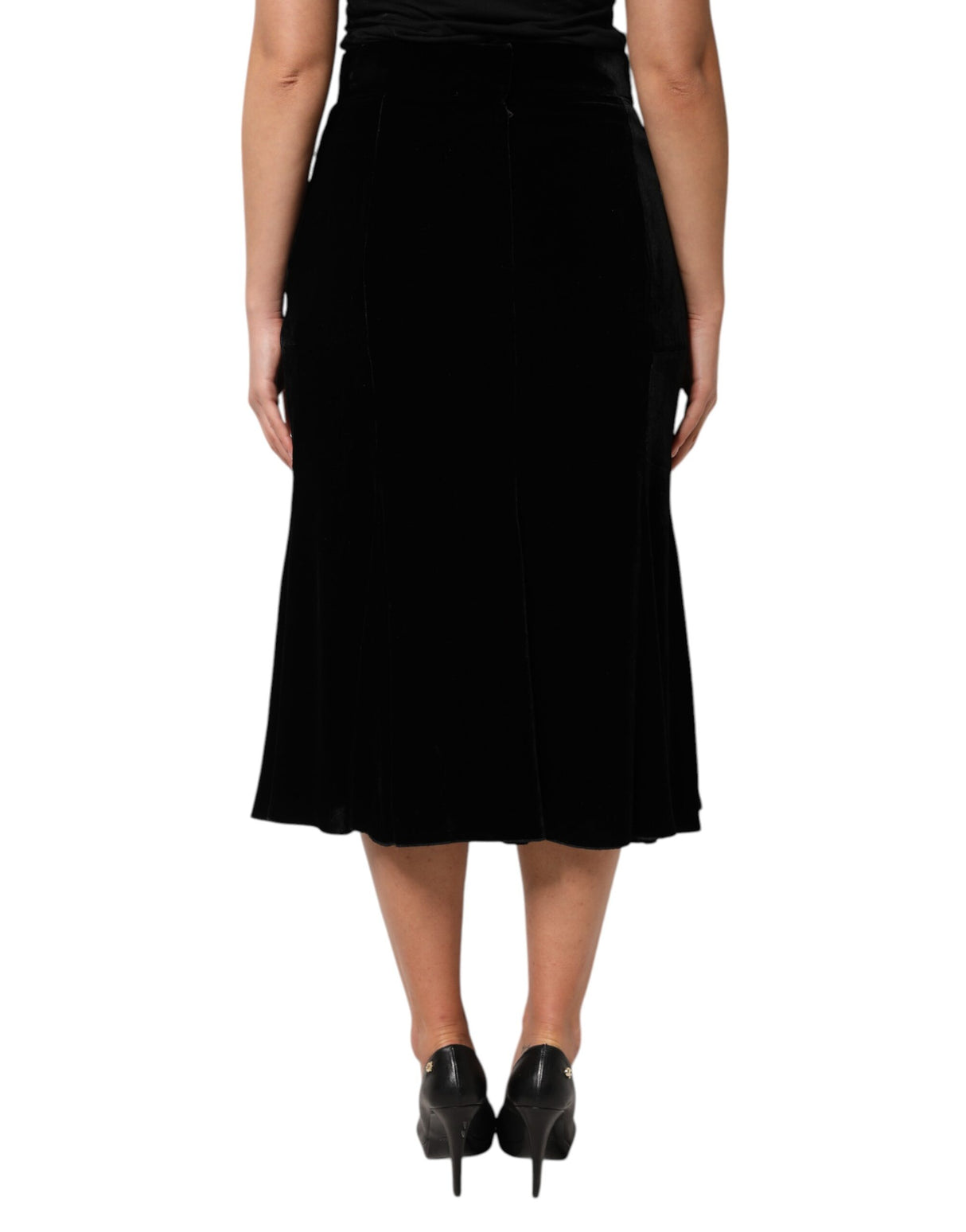 Dolce & Gabbana Black High Waist Fit Flared Midi Skirt