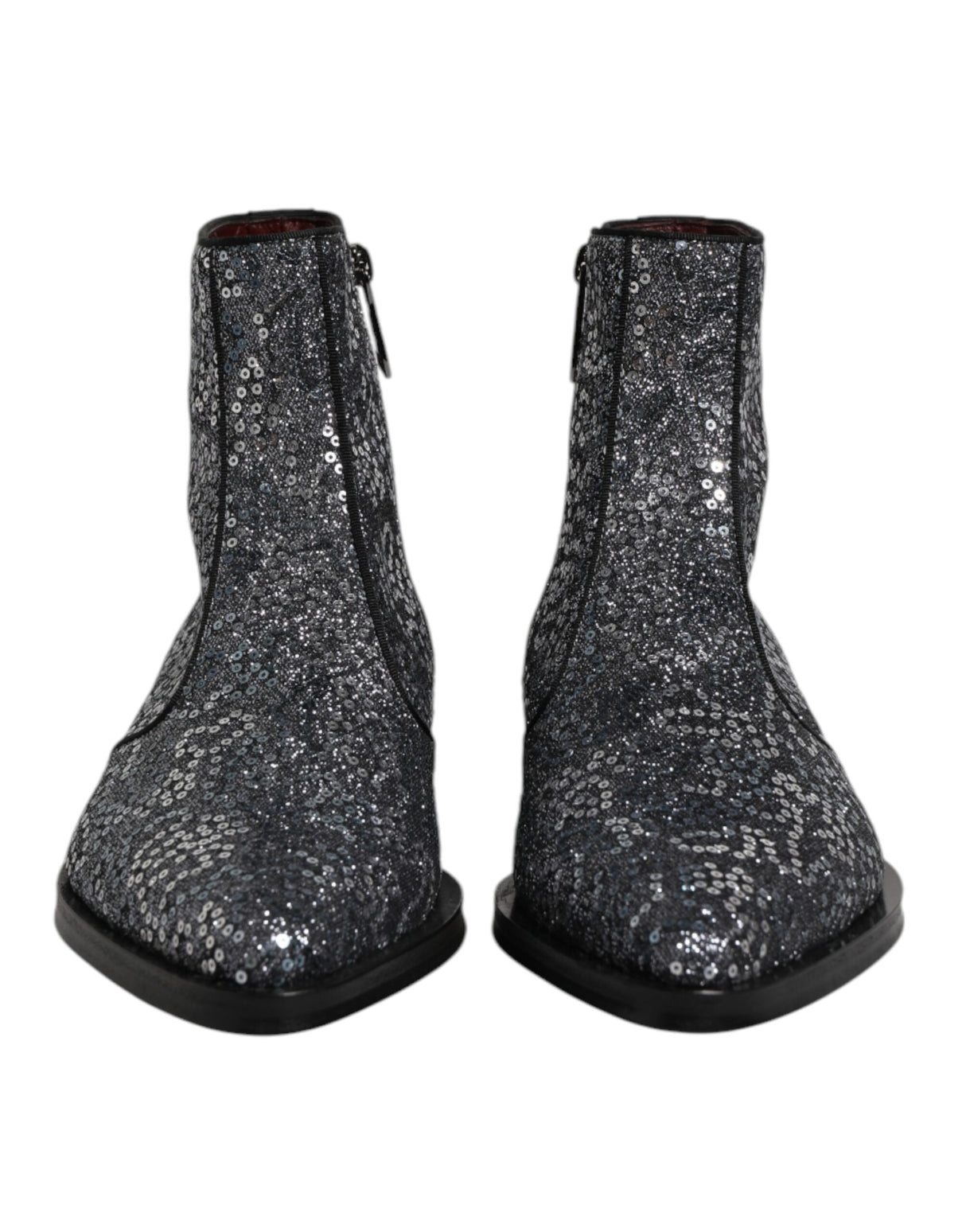 Dolce & Gabbana Dark Gray Cotton Sequined Chelsea Boots Shoes