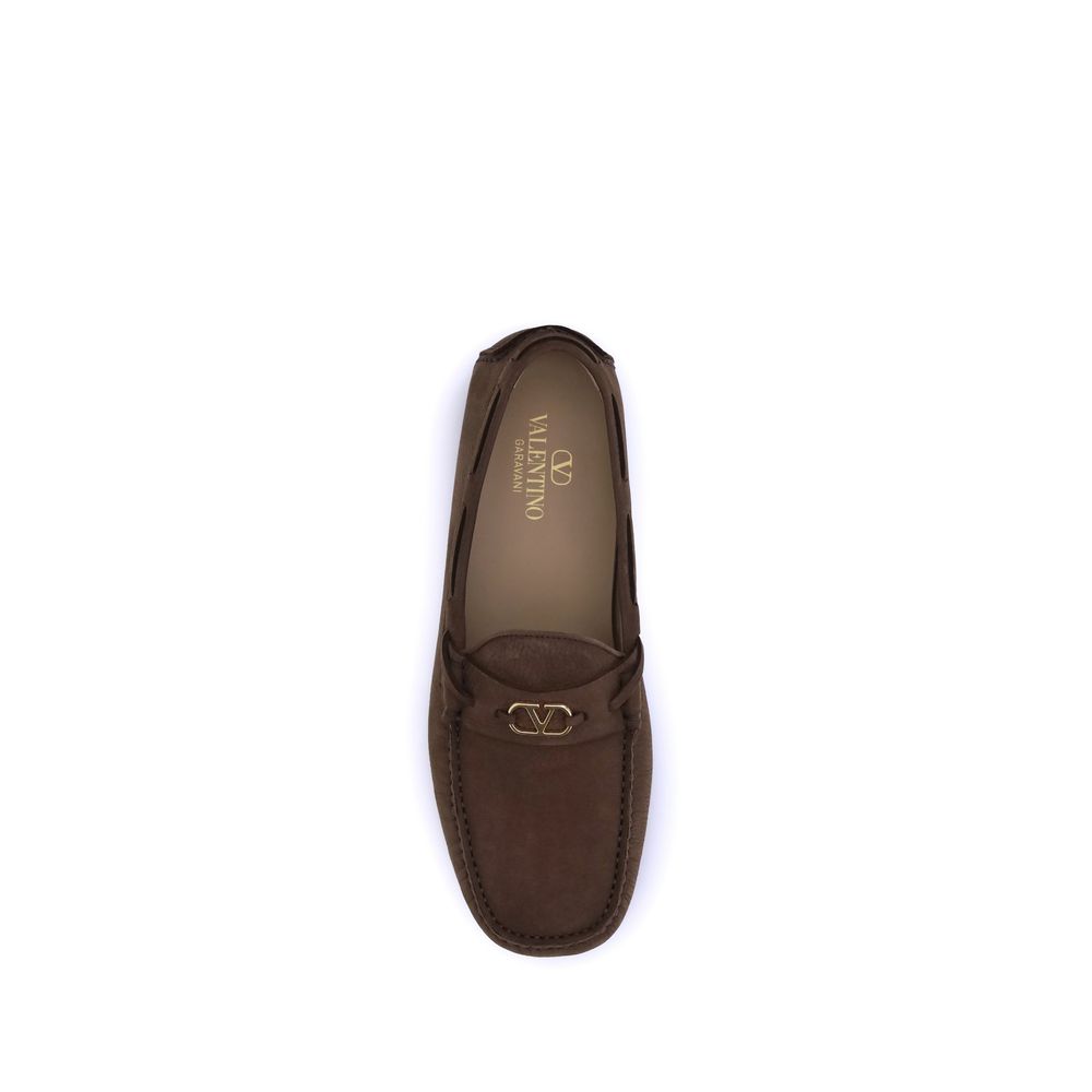 Valentino Garavani Brown Calf Leather Bos Taurus Slip-On Loafers