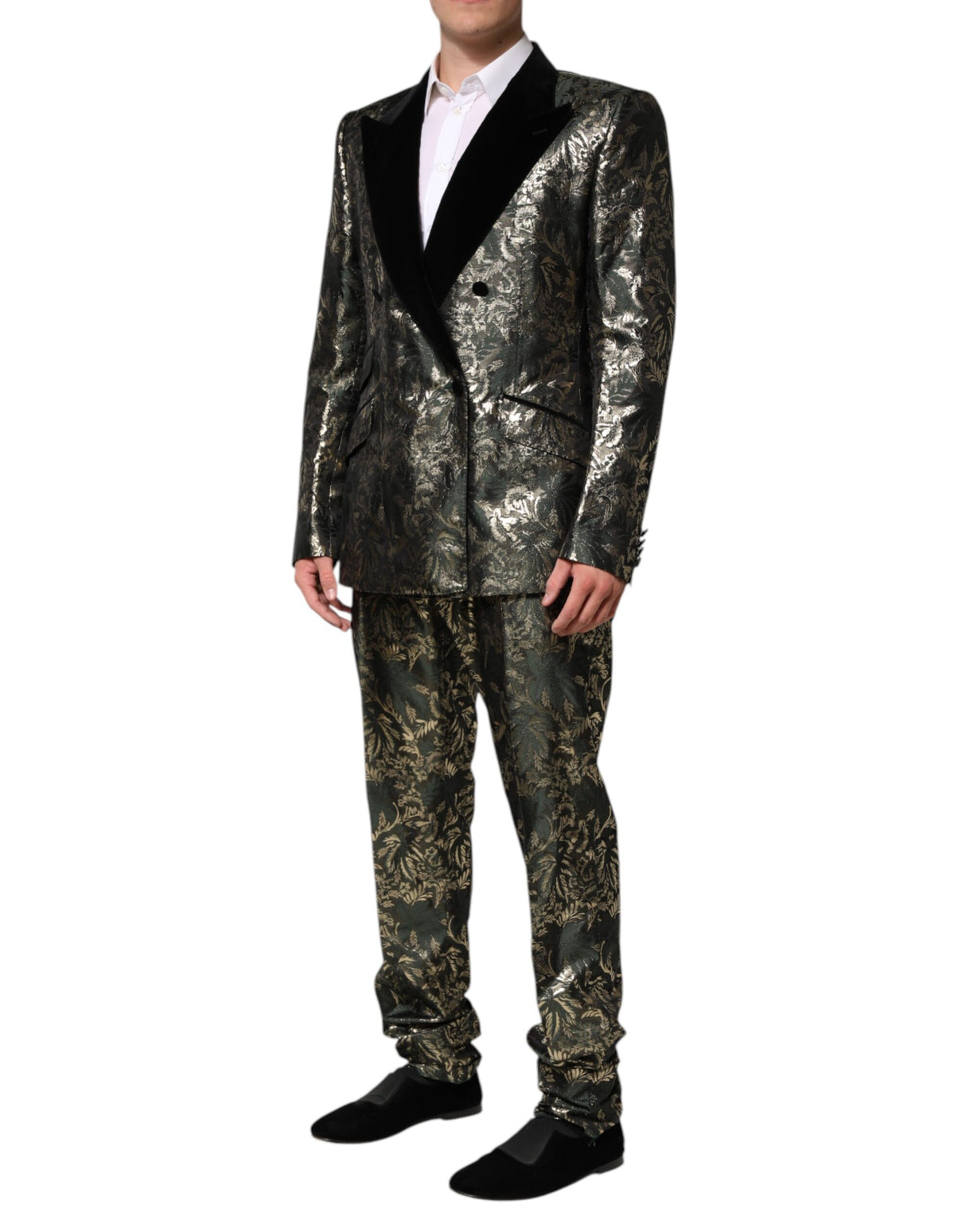 Dolce & Gabbana Metallic Floral Jacquard Silk 2 Piece Suit
