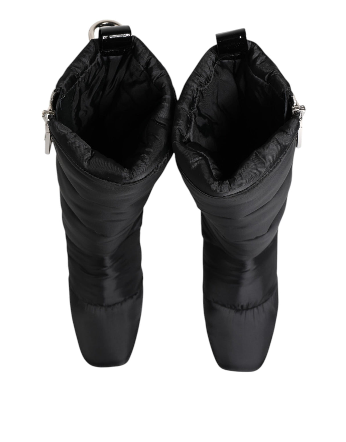 Dolce & Gabbana Black Padded Mid Calf Logo Heel Boots Shoes