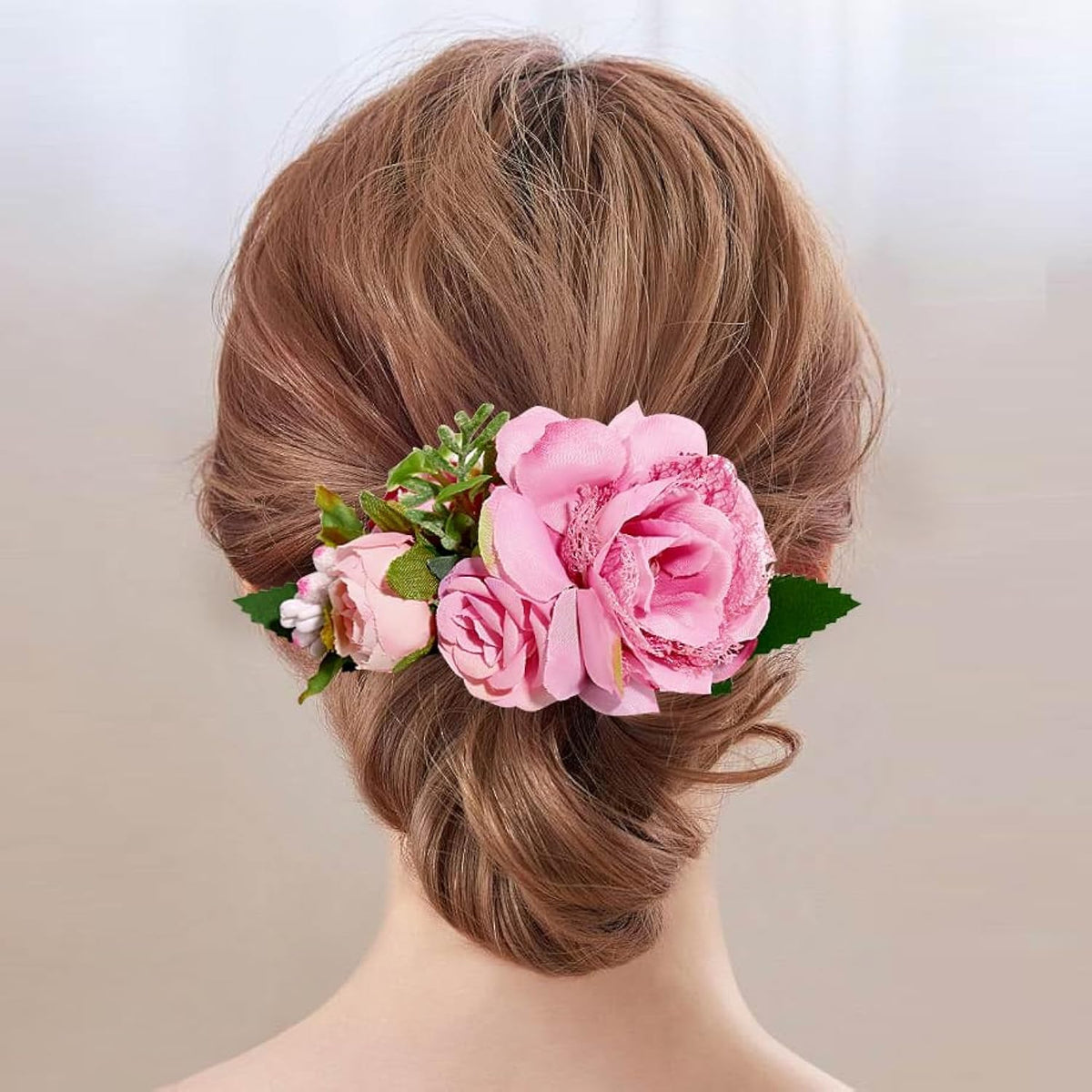 BUNNY LULU Flower Hair Clip for Women - Elegant Hair Accessory for Wedding Party & Daily Wear (Pink)