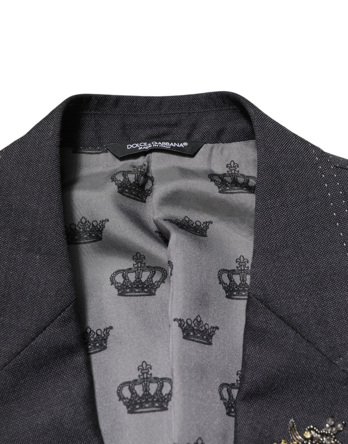 Dolce & Gabbana Dark Gray Bee Embroidery Wool Coat Blazer