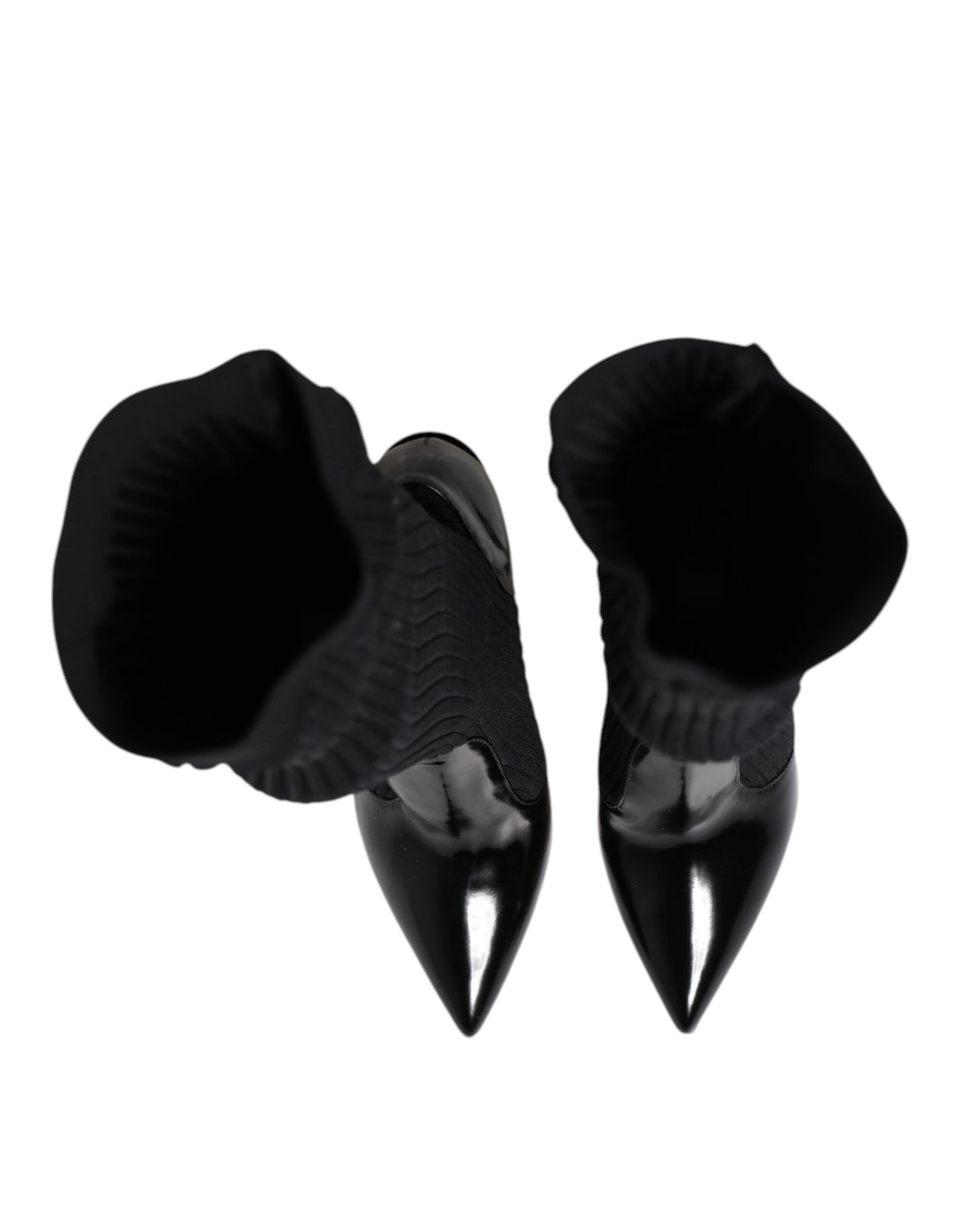 Dolce & Gabbana Black Leather Ribbed Knit Knee Boots Shoes