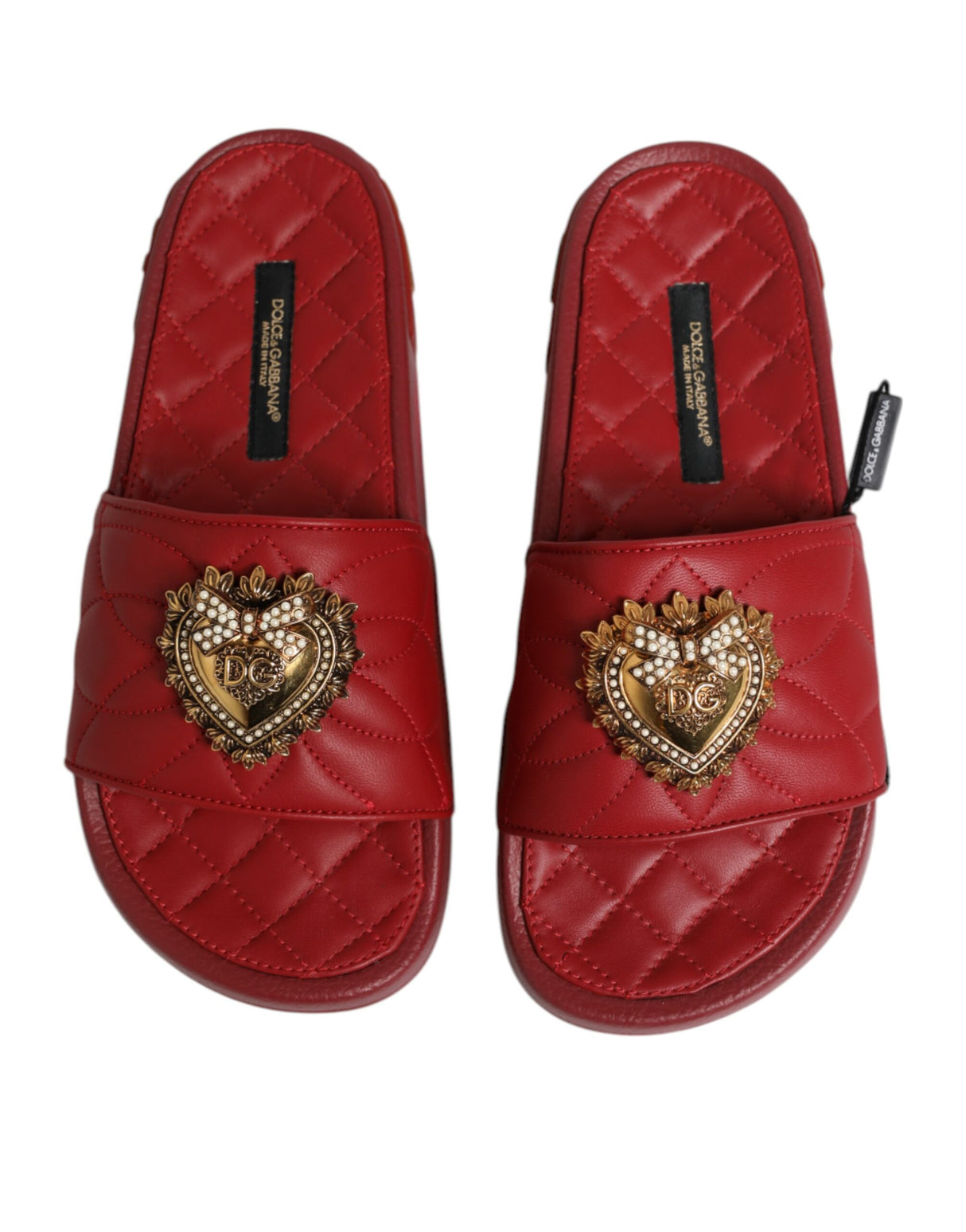 Dolce & Gabbana Red Devotion Matelassé Leather Slides Shoes