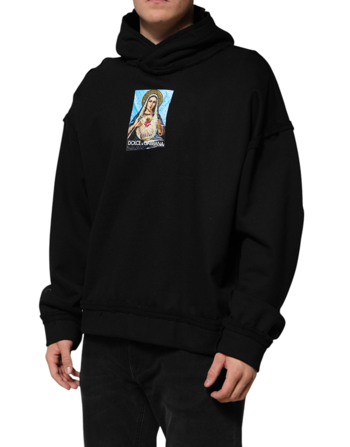 Dolce & Gabbana Black Printed Hoodie Crystal Embellished Jacket