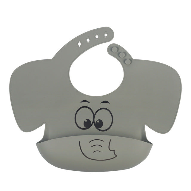 Baby Silicone Elephant Printed Bibs and Sucker Plates Set