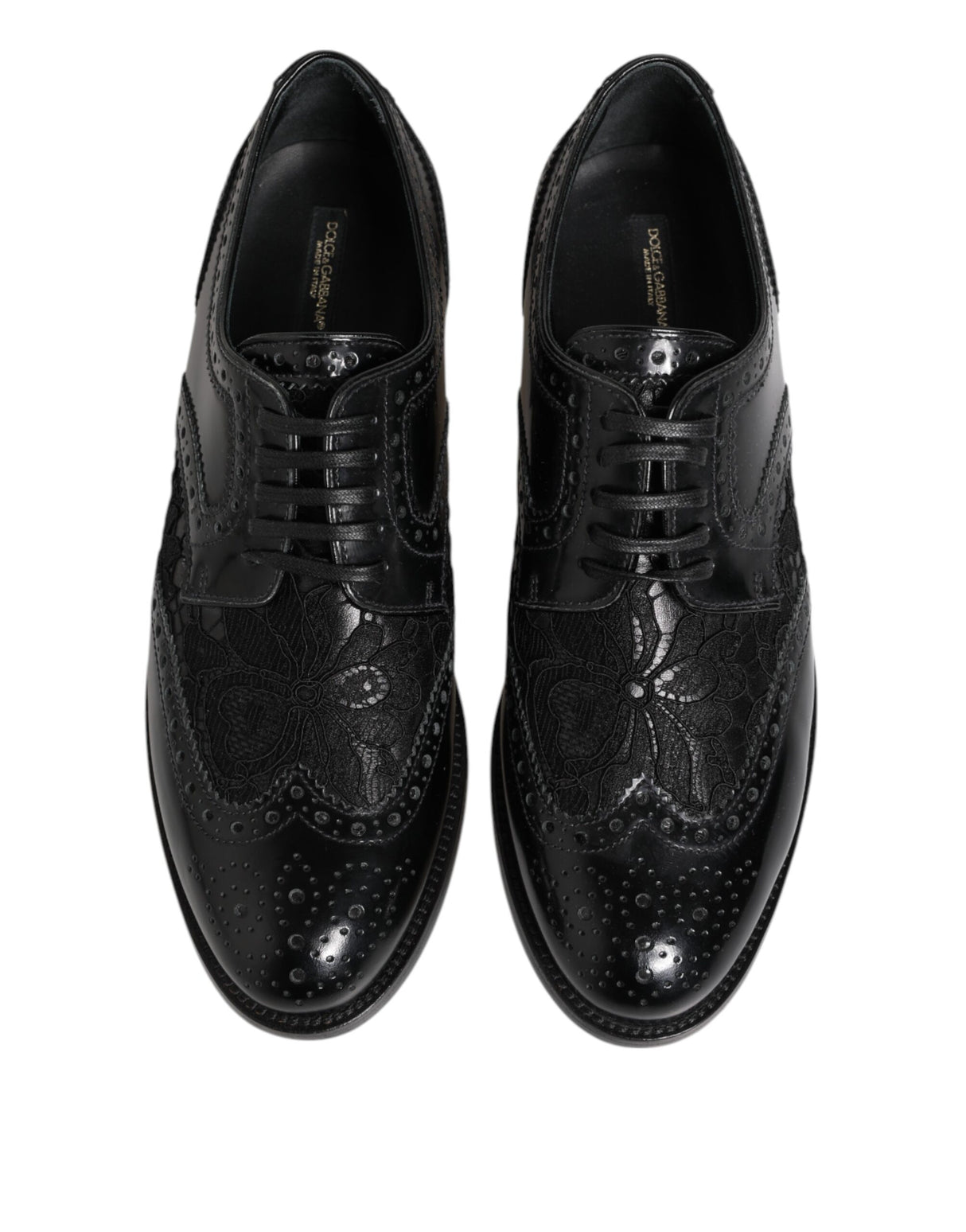 Dolce & Gabbana Black Leather Floral Lace Dress Formal Shoes