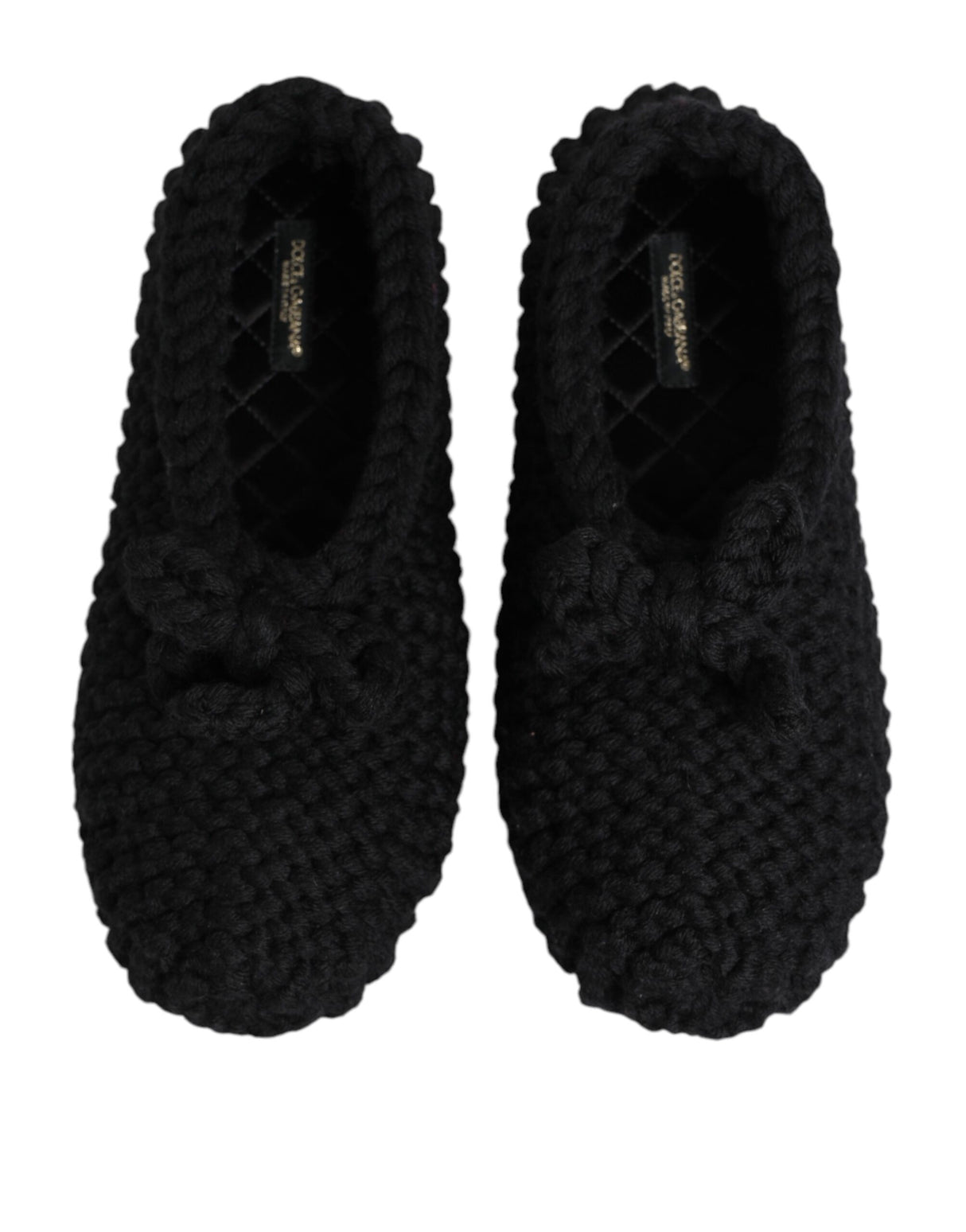 Dolce & Gabbana Black Wool Knit Slip On Ballerina Flats Shoes