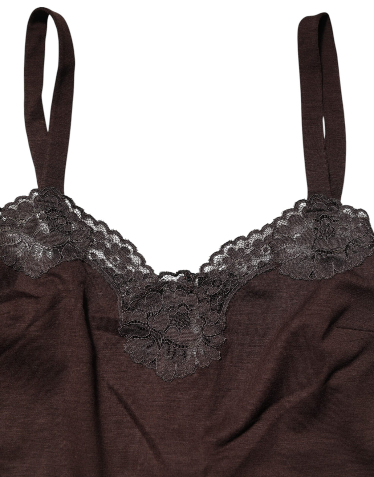 Dolce & Gabbana Dark Brown Lace Trim Wool Sleeveless Tank Top