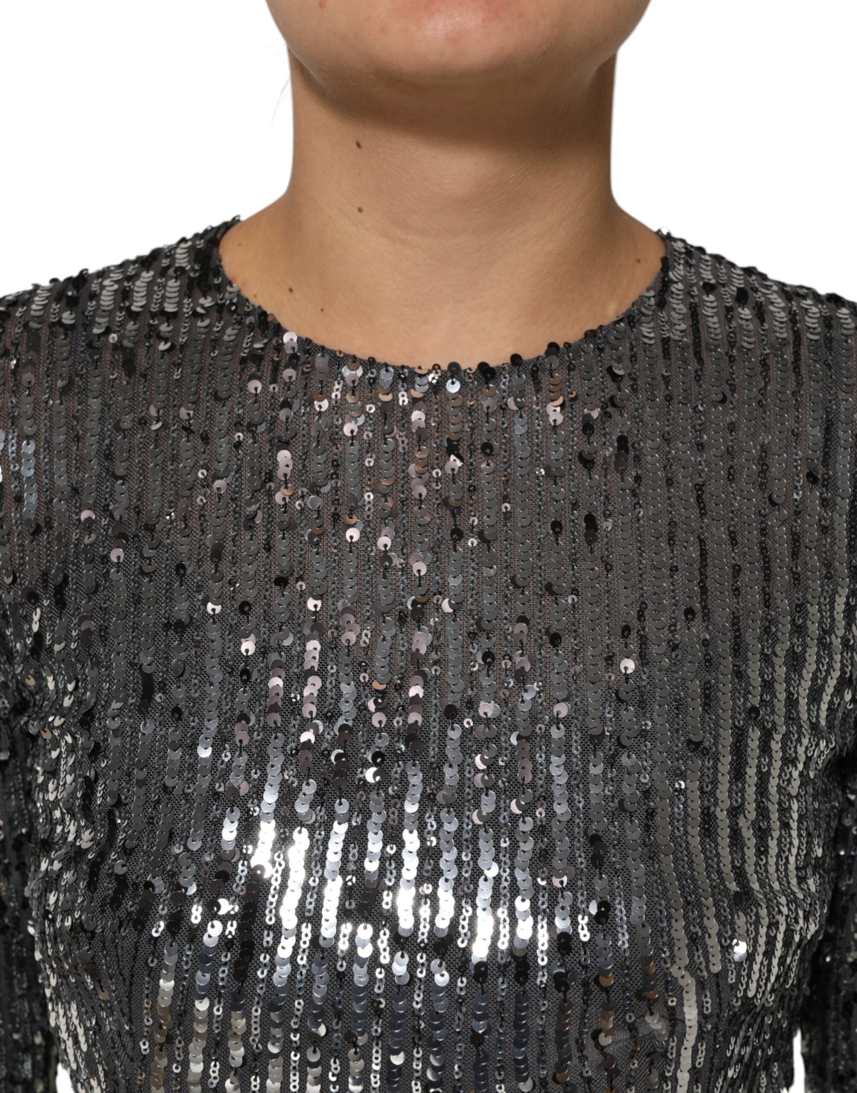 Dolce & Gabbana Black Sequined Long Sleeves Midi A-line Dress