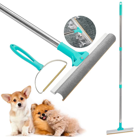 Carpet Rake for Pet Hair Removal 2 in 1 Adjustable Long Handle Dog/Cat Hair Remover Brush HOSDFOIER Animal Hair Rug Scraper for Floor/Furniture Portable Mini Lint Cleaning Tool for Couch/Car