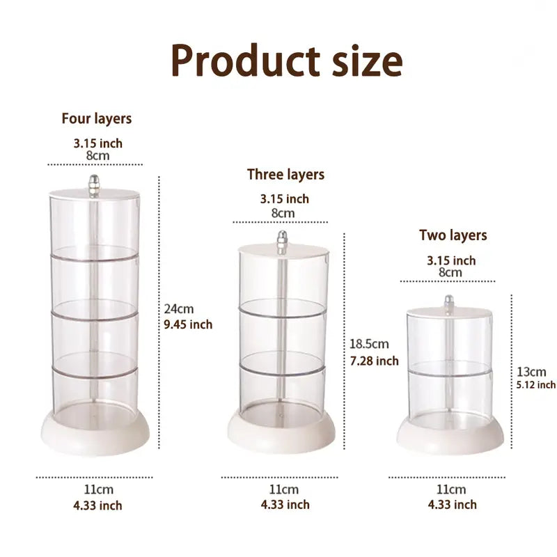 Rotatable Clear Jewelry Organizer with Lid and Tray