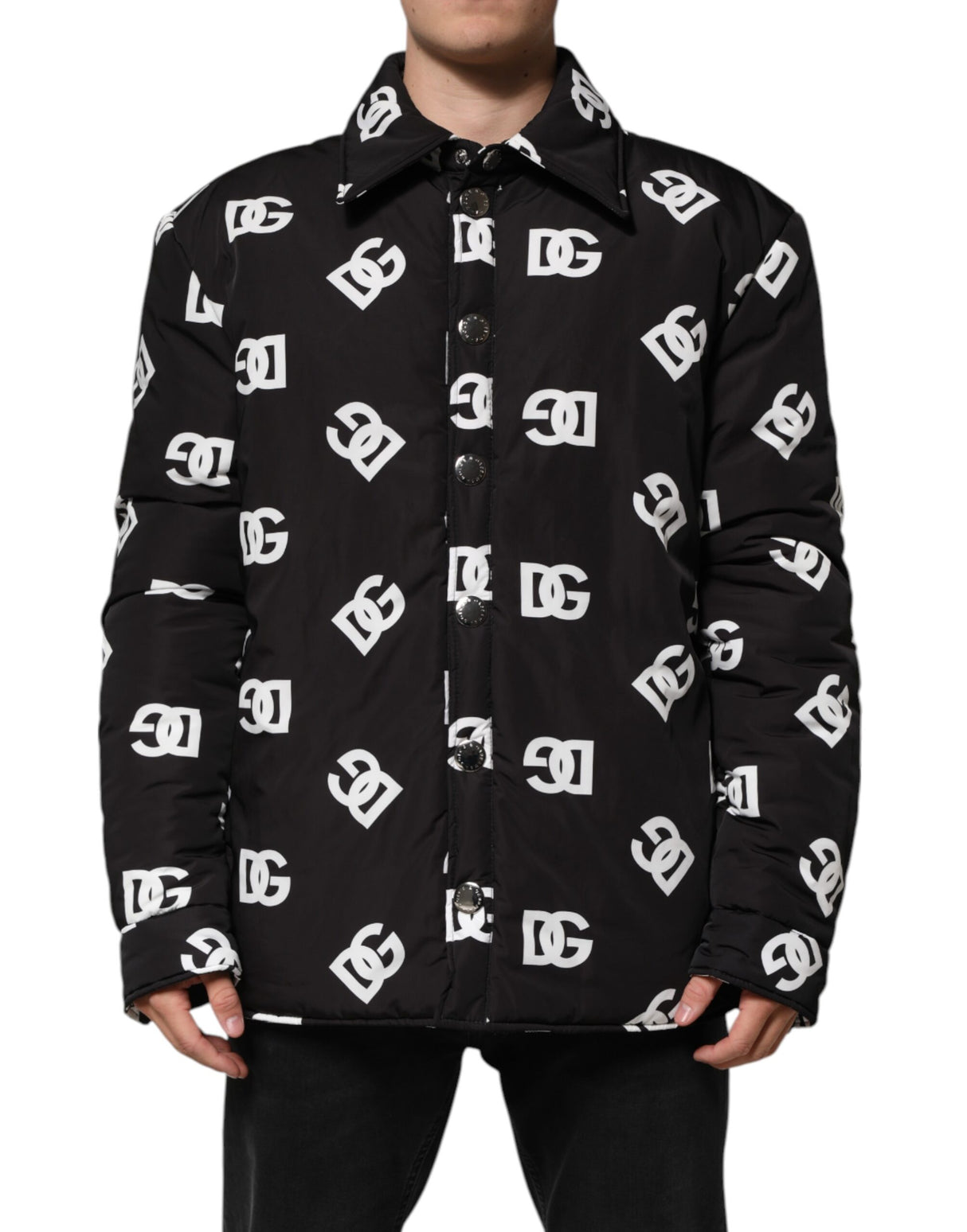 Dolce & Gabbana Black DG Monogram Nylon Windbreaker Jacket
