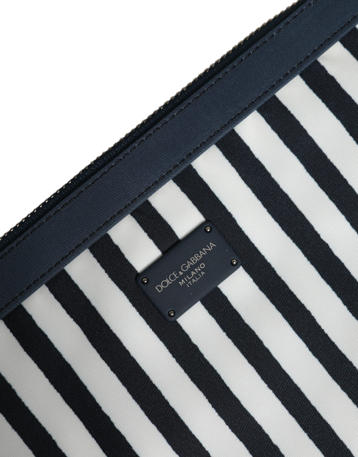 Dolce & Gabbana Black White Striped Logo Plaque Clutch Borse Pouch Bag