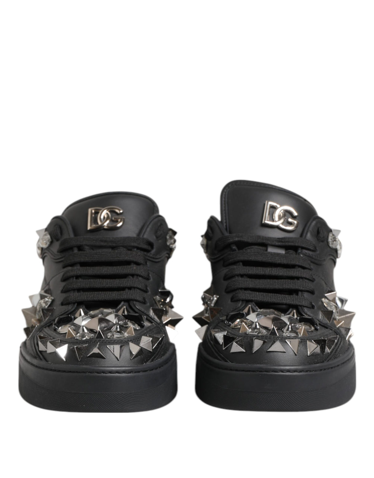 Dolce & Gabbana Black Leather Studded Low Top Sneakers Shoes