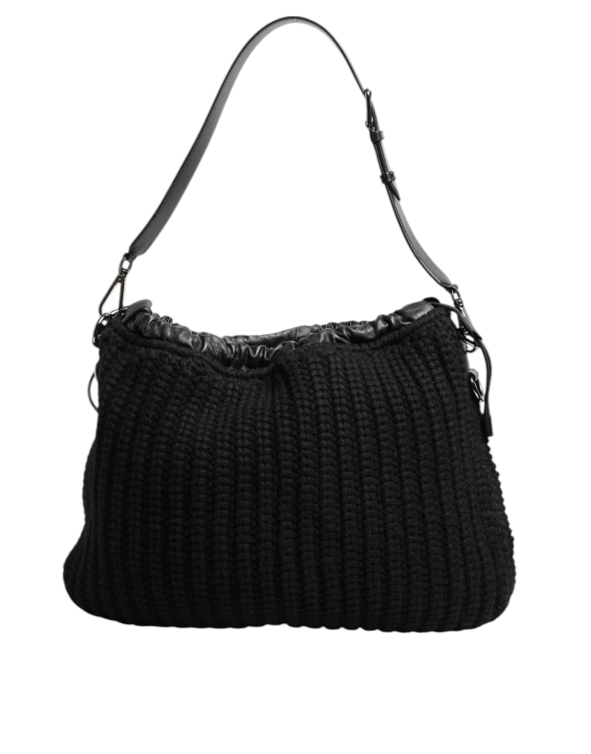 Dolce & Gabbana Black Cashmere Knitted Leather Shoulder Women Borse Bag