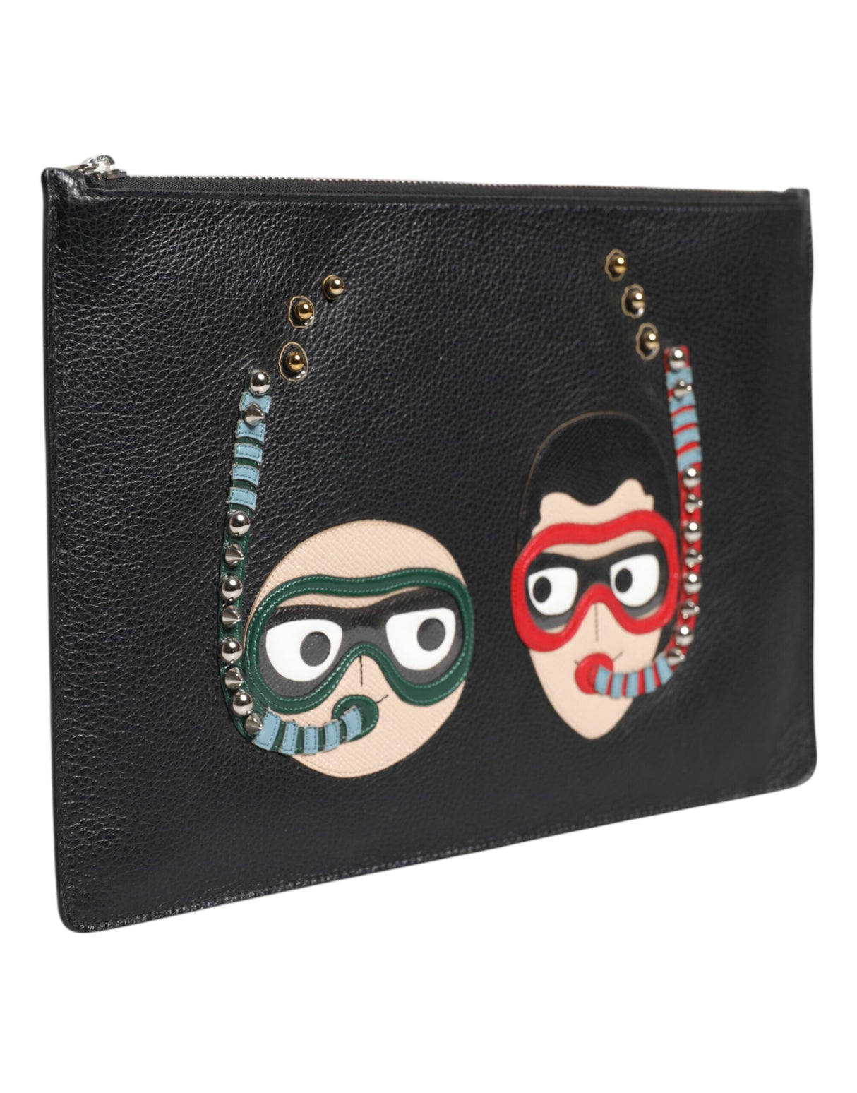 Dolce & Gabbana Black Leather #DGFAMILY Embellished Men Clutch Pouch Bag