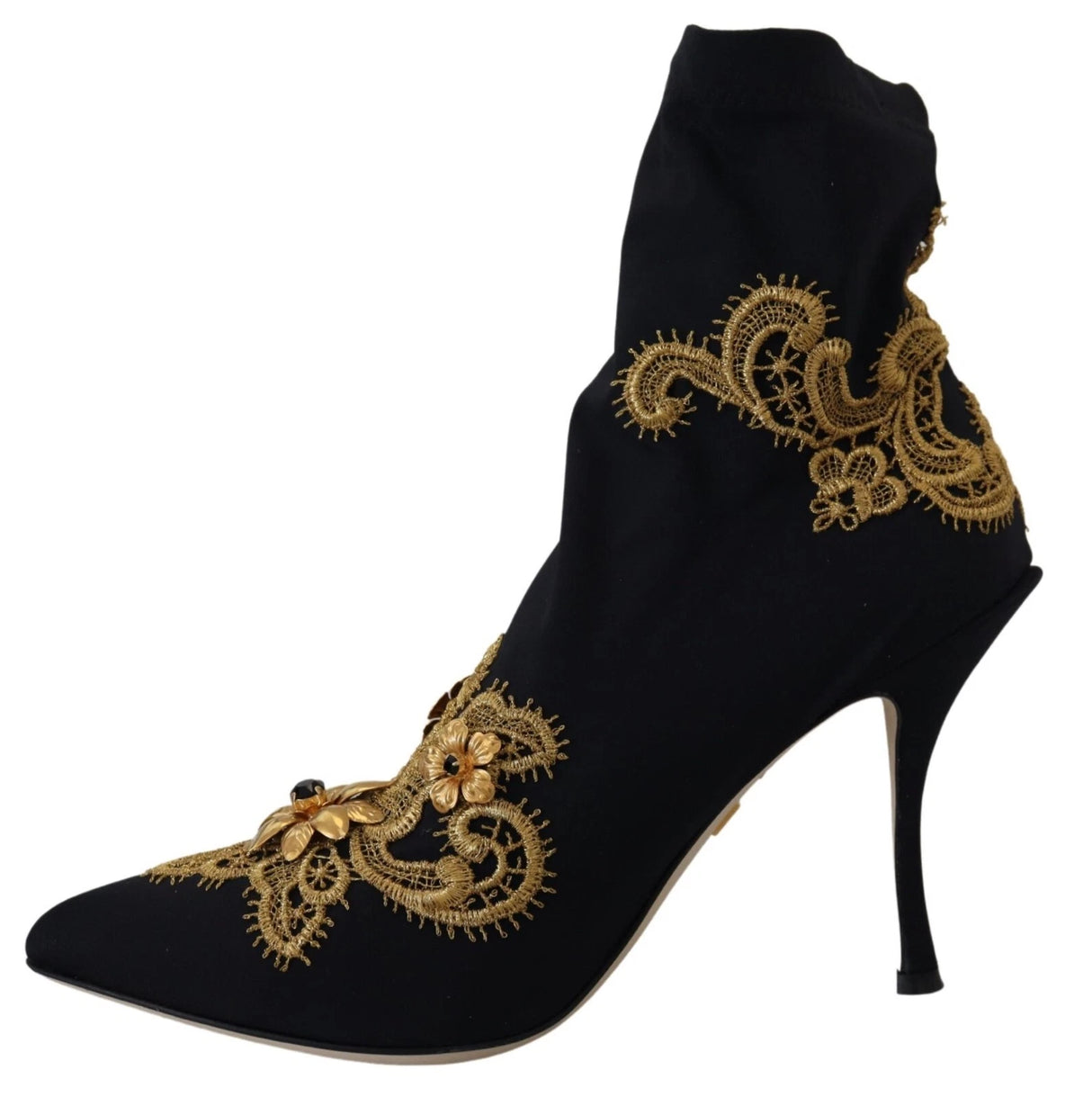 Dolce & Gabbana Black Gold Embroidery Crystal Boots Shoes
