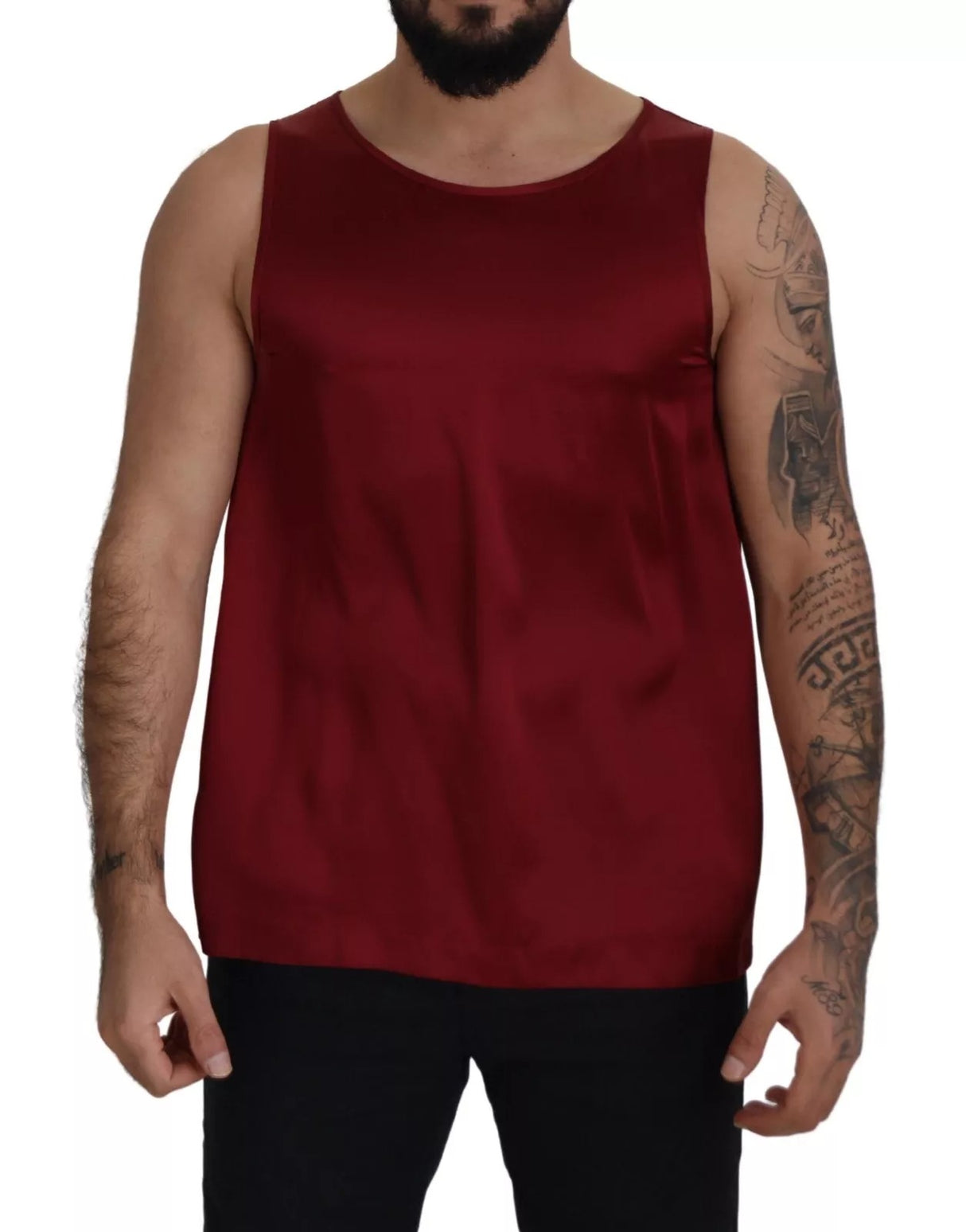 Dolce & Gabbana Red Round Neck Sleeveless Silk T-shirt