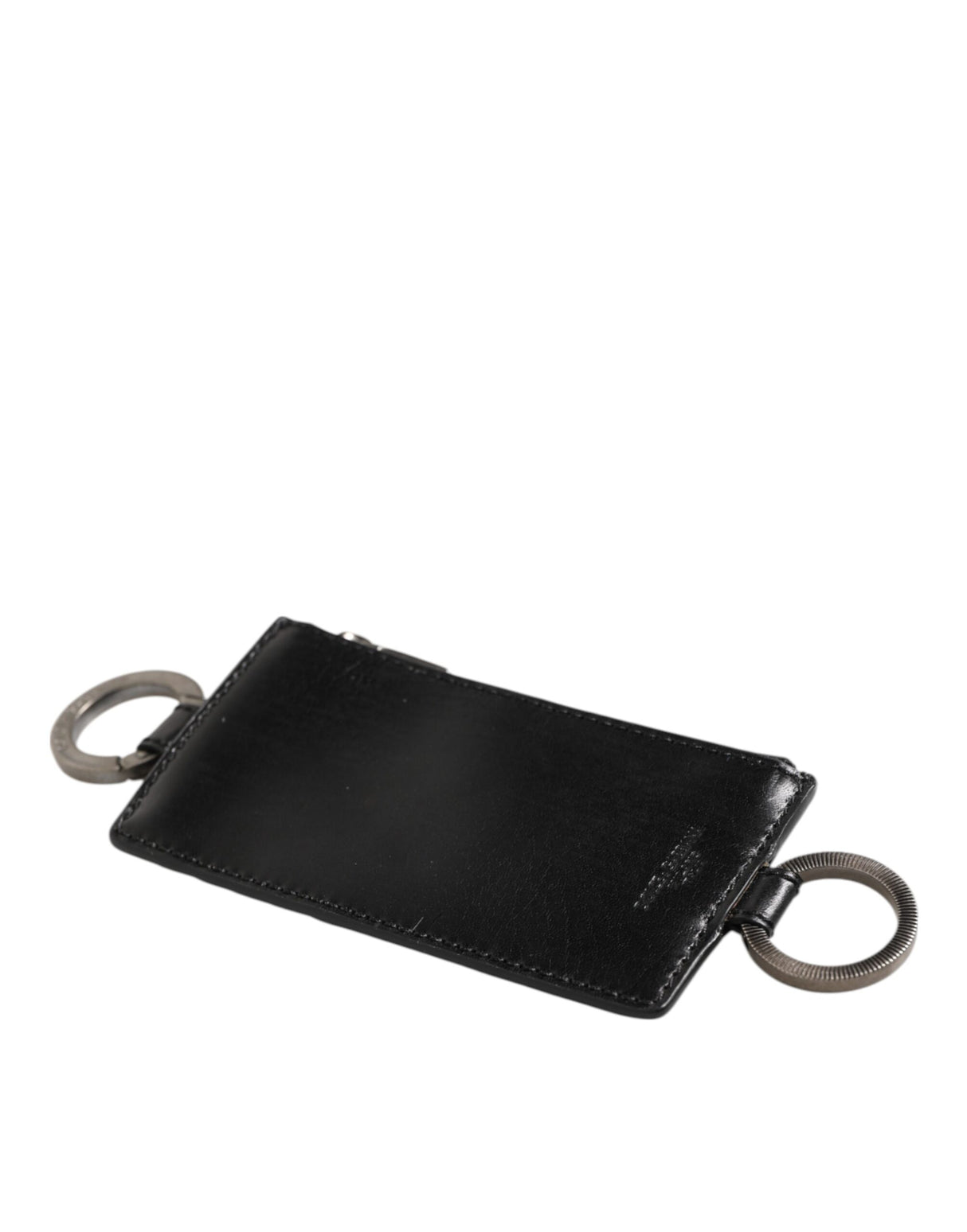 Dolce & Gabbana Black Leather Logo Embossed Lanyard Card Holde Wallet