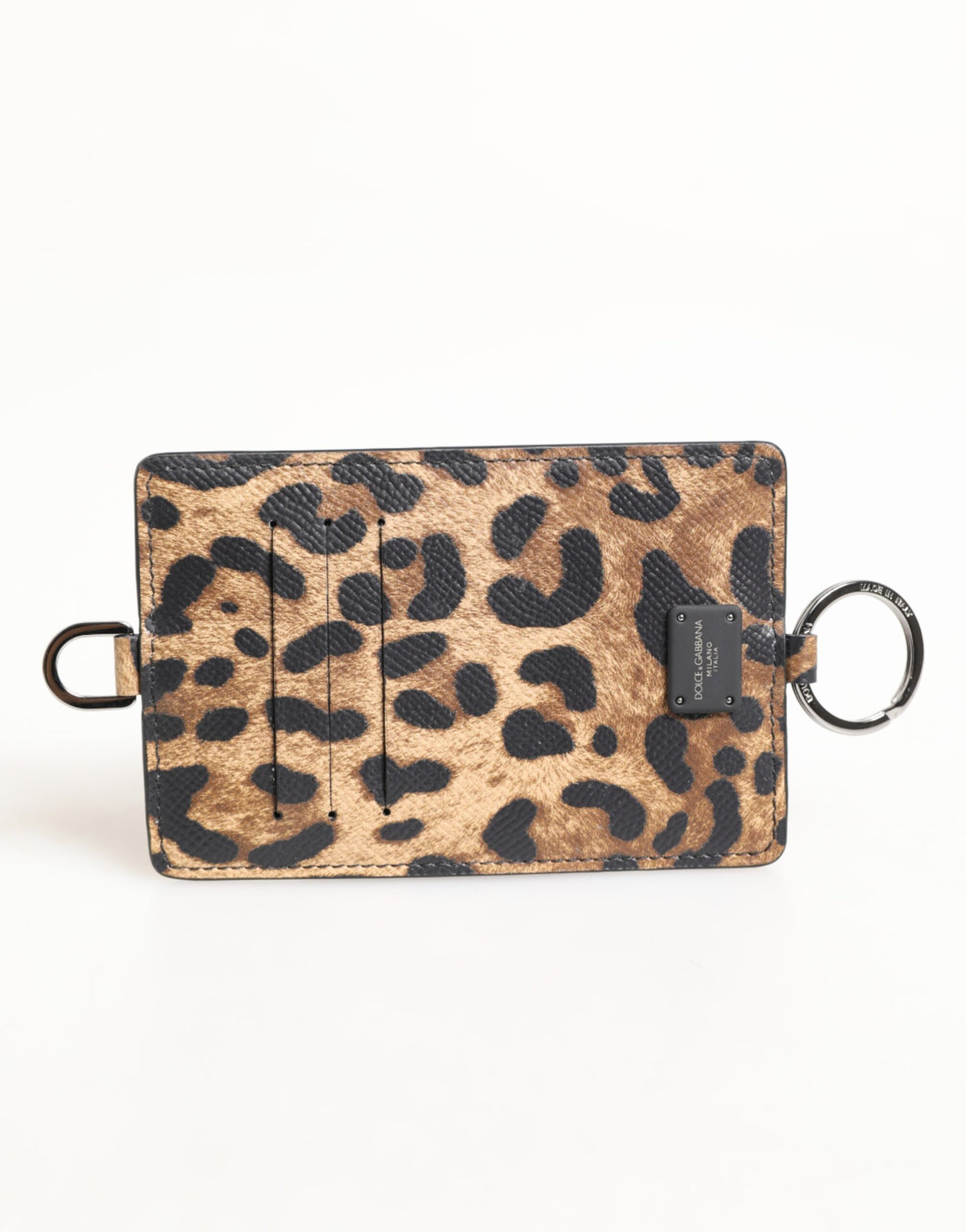 Dolce & Gabbana Leopard Print Leather Embossed Lanyard Card Holder Wallet