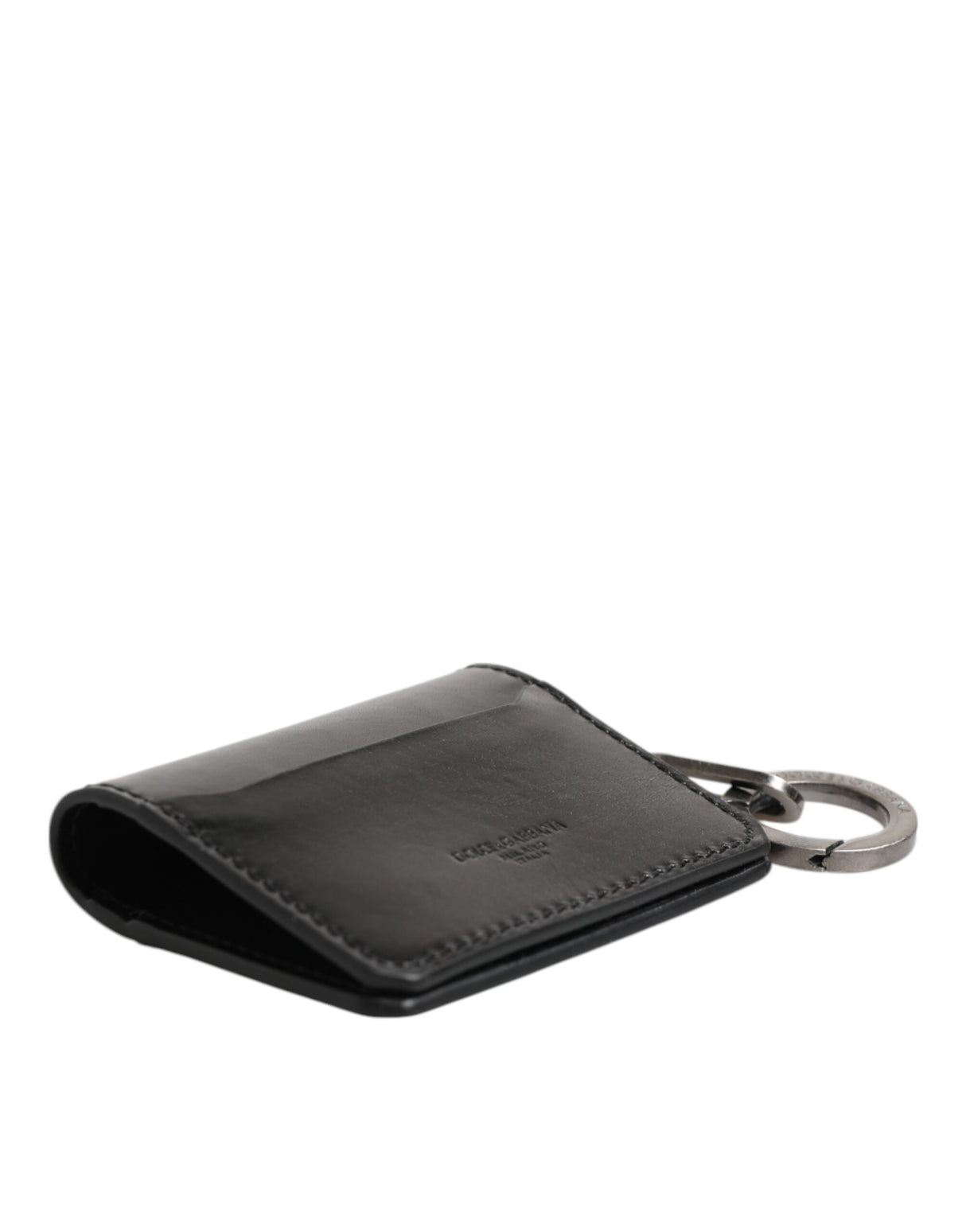 Dolce & Gabbana Wallet Black Leather Logo Embossed Key Chain Card Holder Wallet